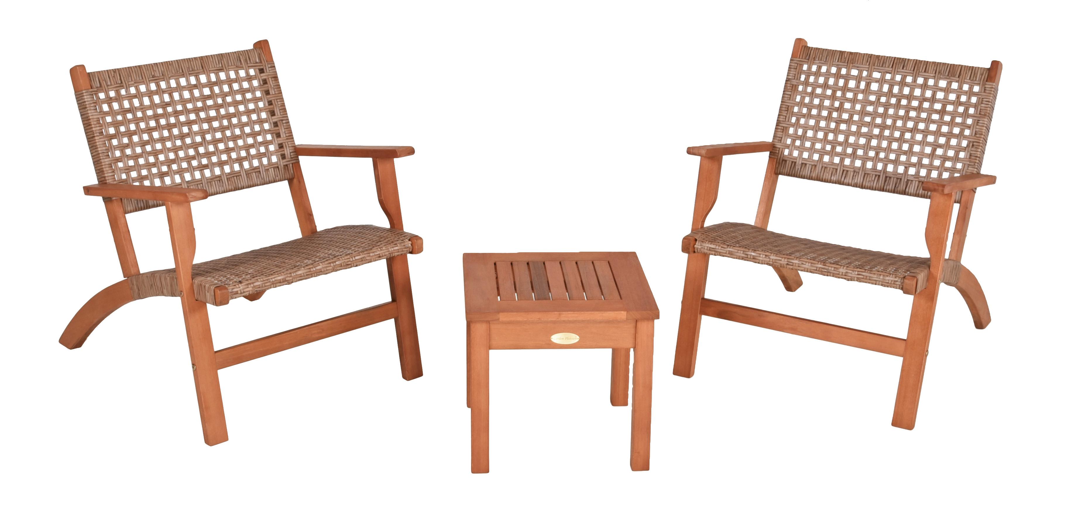 Balkonset 3-tlg. Eukalyptusholz - Eukalyptusholzfarben/Hellgrau, Basics, Holz/Kunststoff (81/75/61cm) - Gardenson