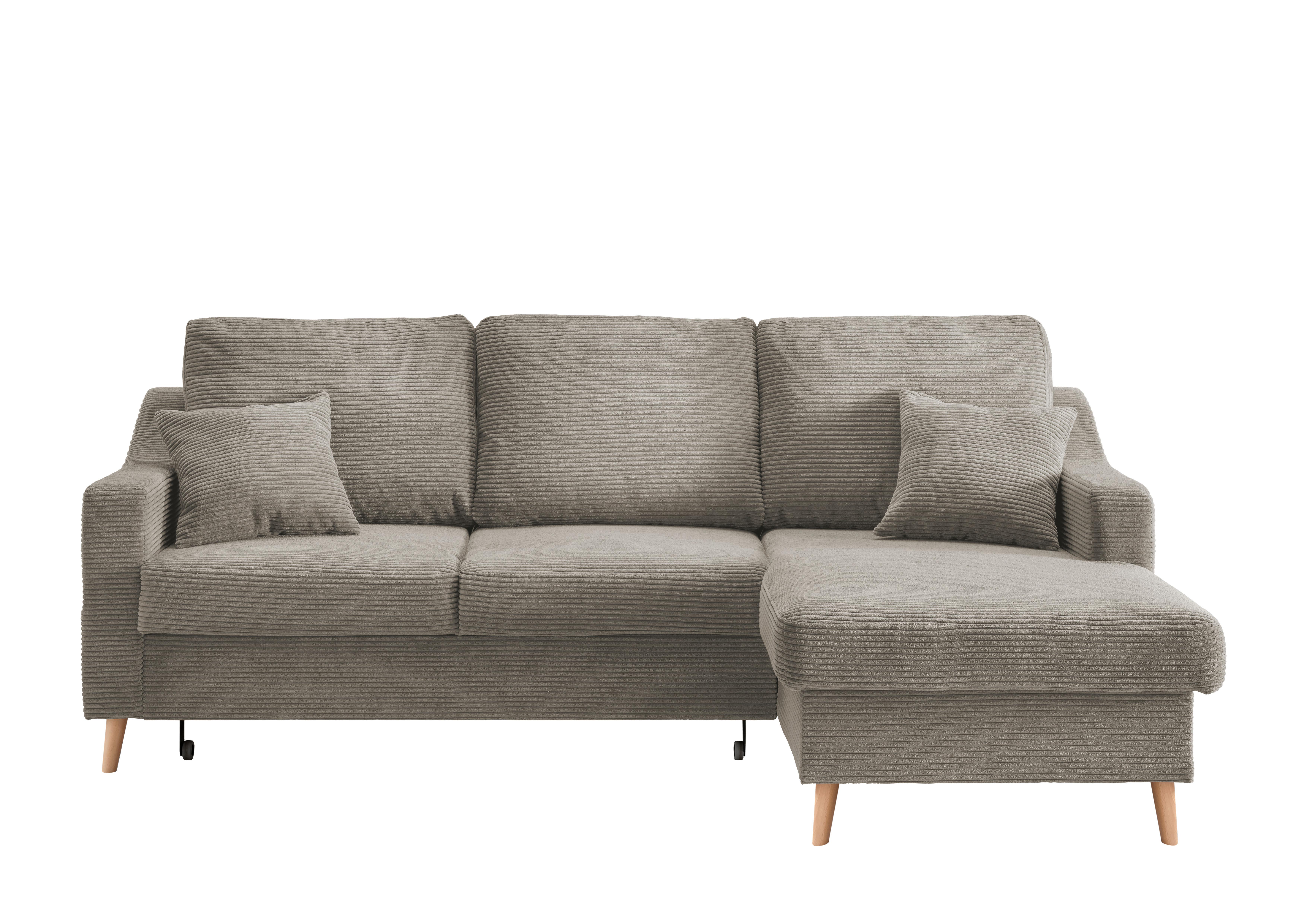 Ecksofa Valentina Cord ca. 228x150 cm Graubraun - Graubraun/Naturfarben, Design, Holz/Textil (228/150cm) - P & B