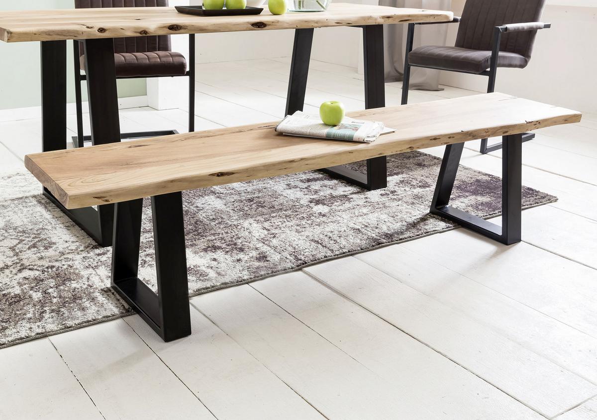 Sitzbank "Gaya", aus Akazie - Schwarz/Akaziefarben, Design, Holz/Metall (160/45/40cm) - MID.YOU