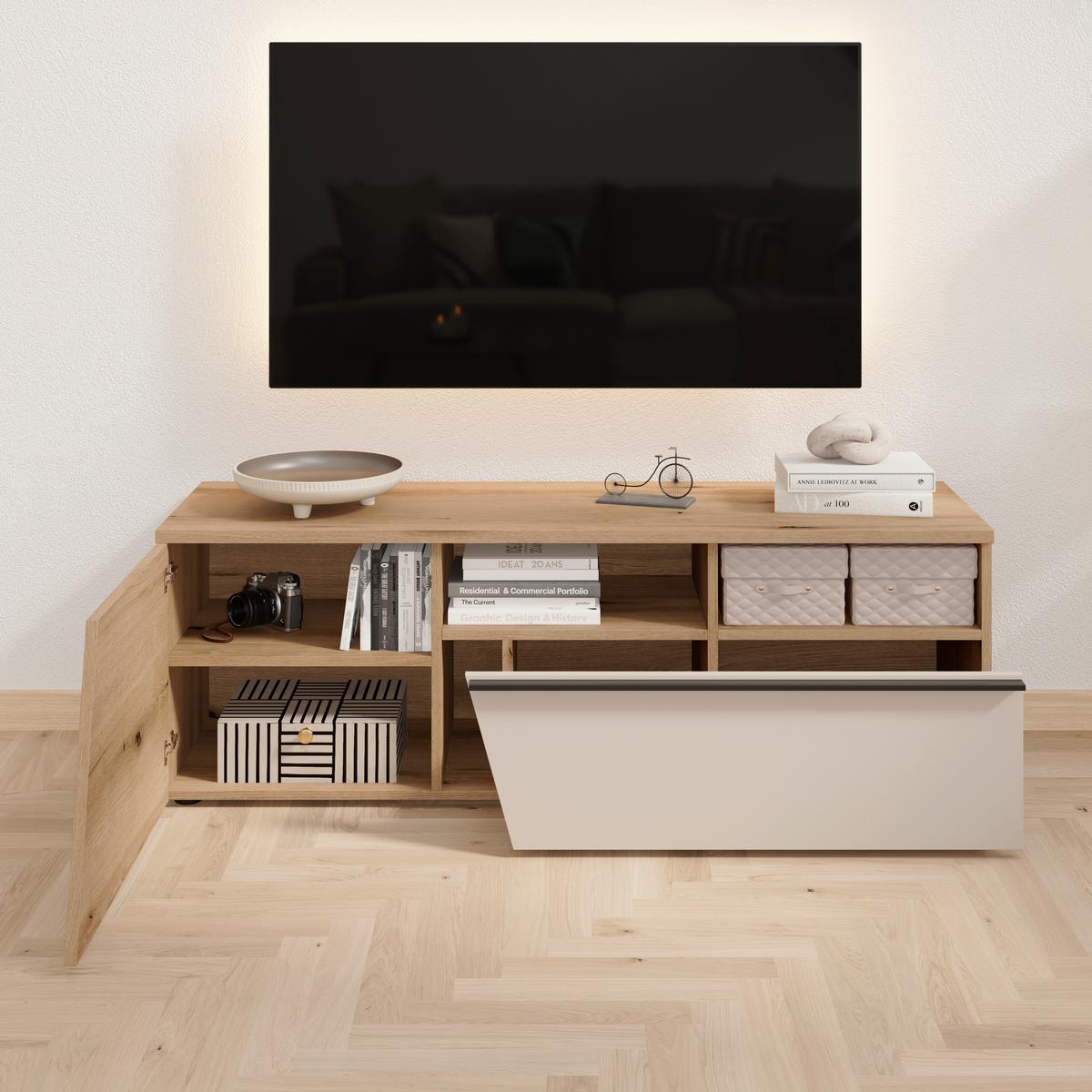 Venedig New Tv Komoda - kašmir/boje hrasta, Moderno, drvni materijal/plastika (140/47/40cm) - Modern Living