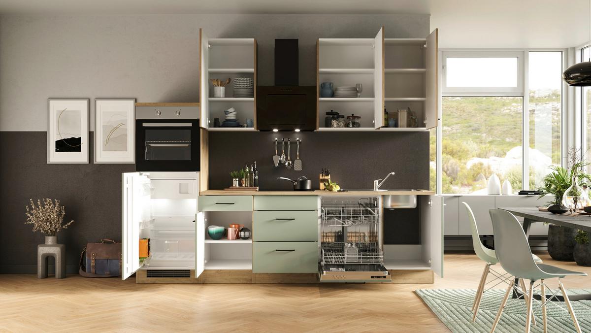 Kuhinjski Blok Cara, Zelena, Hrast - črna/zelena, Konvencionalno, kovina/leseni material (280cm) - FlexWell