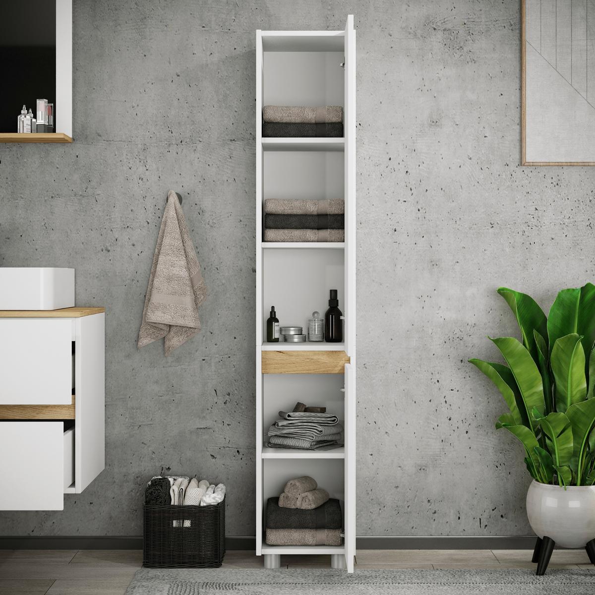 Hochschrank Cosila - Honigeiche/Weiss, Trend, Holzwerkstoff/Kunststoff (30/165/33cm) - MID.YOU