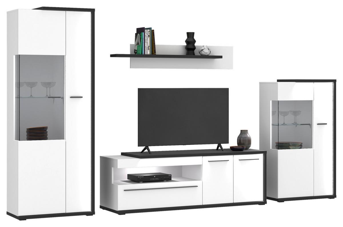 Comodă TV AMBIENTE PLUS - alb/alb lucios intens, Modern, material pe bază de lemn (163,6/56,6/53,6cm) - Modern Living
