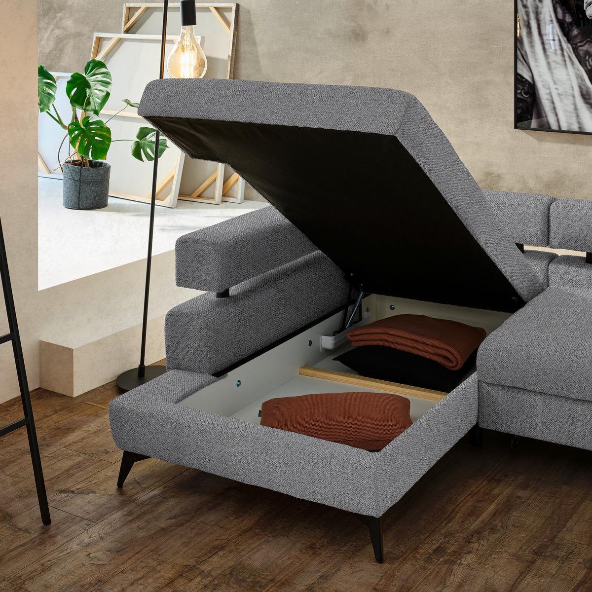 Kutna Garnitura Rosalie - tamno siva/crna, Konvencionalno, tekstil/metal (184/265cm) - Modern Living