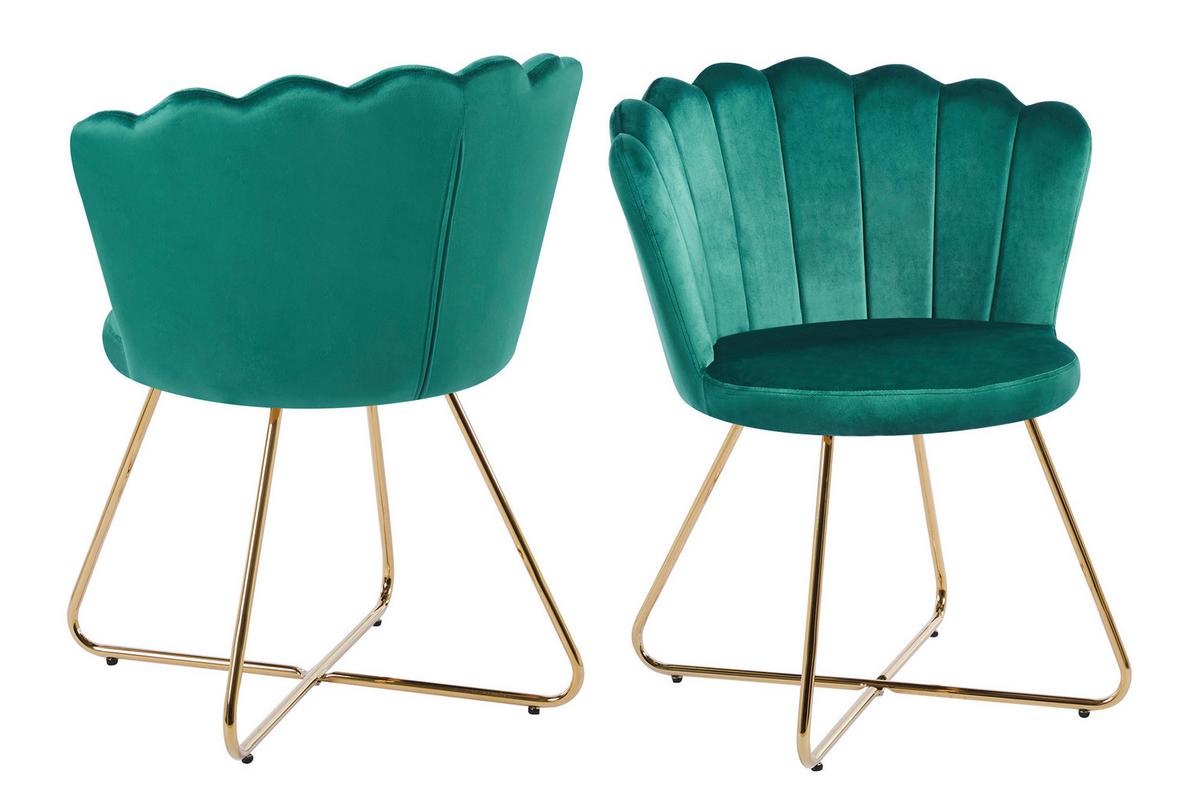 Set Stolov Samt, Zelena, 2-Delni - zlate barve/zelena, Moderno, kovina/tekstil (69,5/85/66cm) - Livetastic