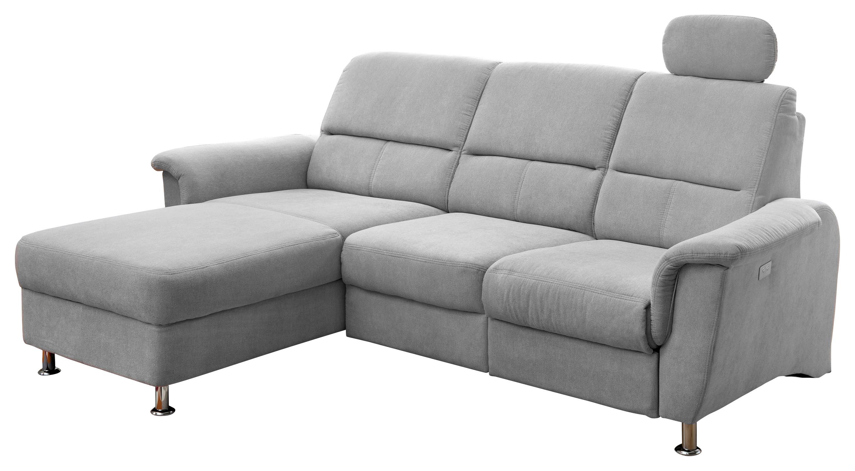 Ecksofa mit Relaxfunktion + USB Anschluss Parole, Mikrof. - Chromfarben/Silberfarben, MODERN, Textil/Metall (165/231cm) - Livetastic