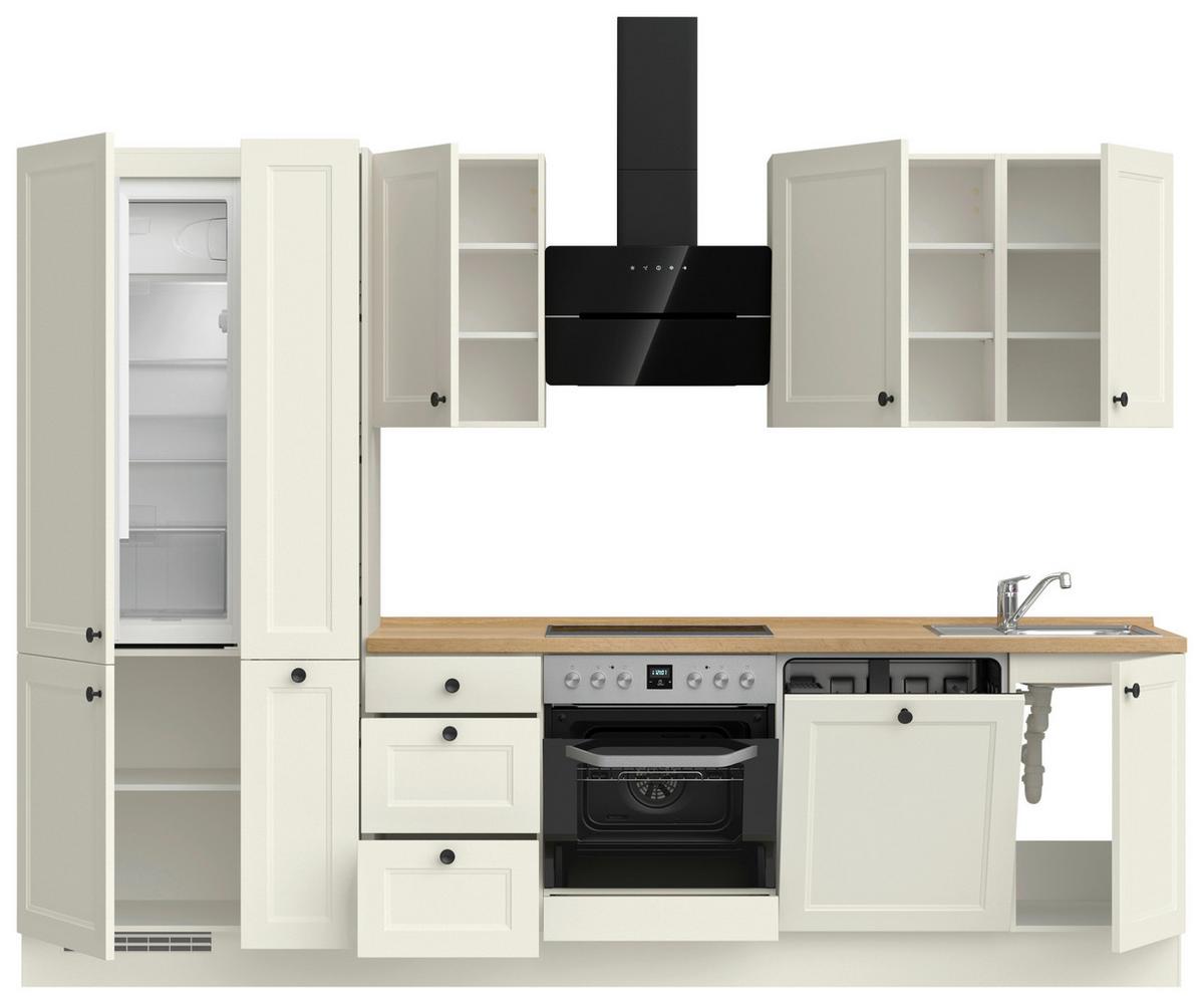 Küchenblock Cascada High m. Geräten Weiß - Eichefarben/Schwarz, MODERN, Holzwerkstoff/Metall (300cm) - Nobilia