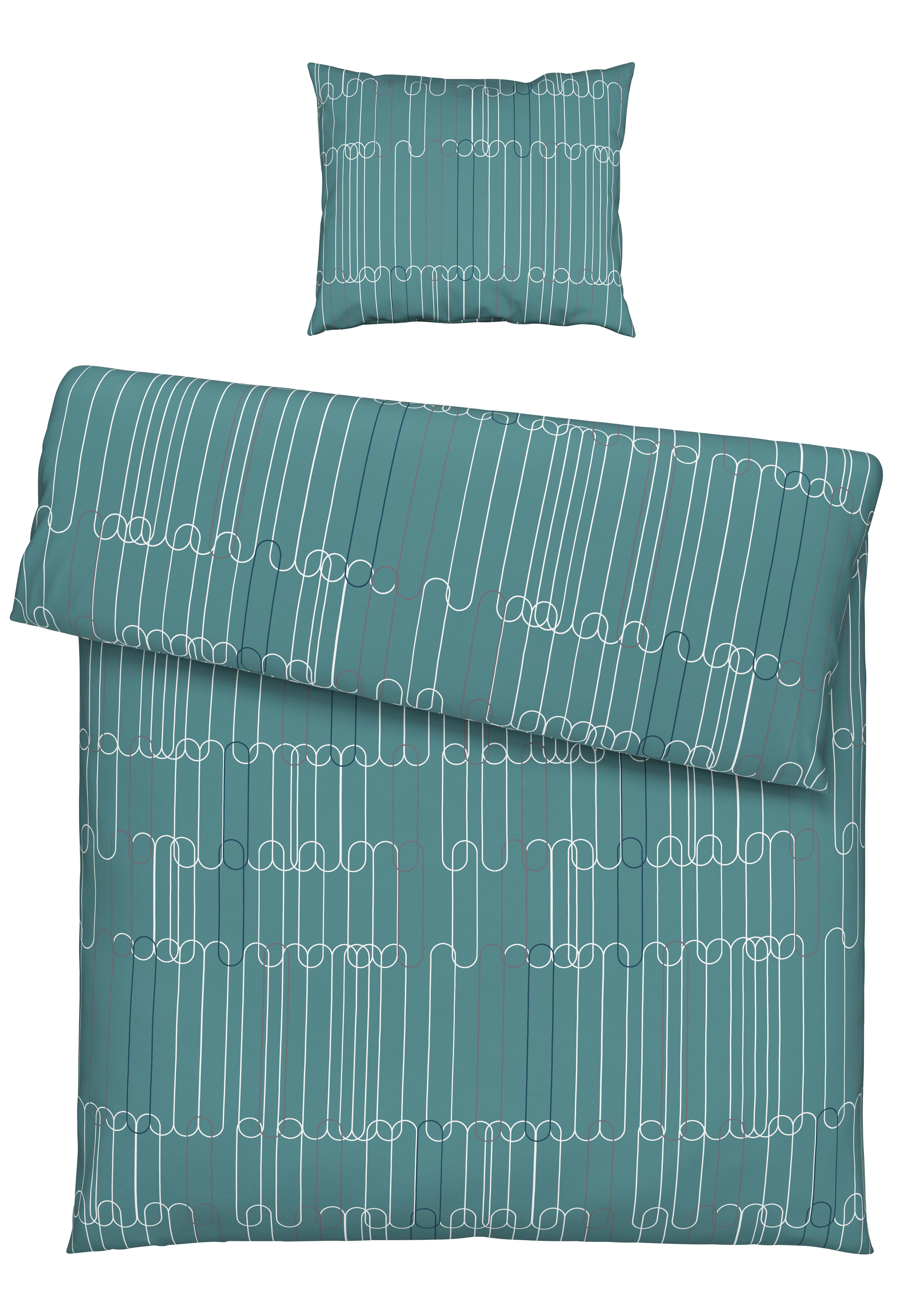BETTWÄSCHESET CHAINS - Weiss/Petrol, Konventionell, Textil (160/210cm) - Modern Living
