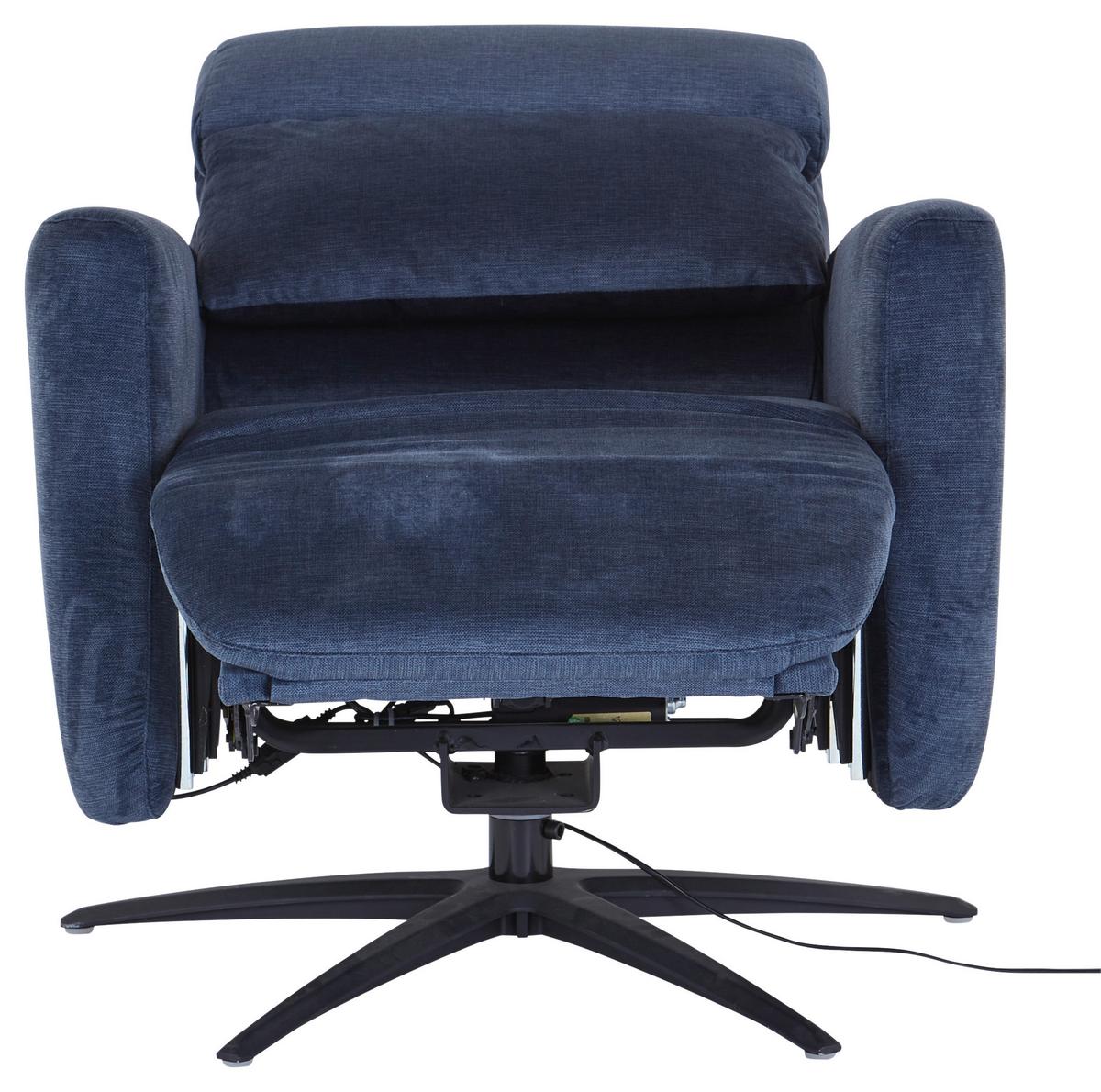 Tv-fotelj Riva, Temno Modra, Žamet, Relax Funkcija - črna/temno modra, Moderno, kovina/tekstil (71/108/176cm)