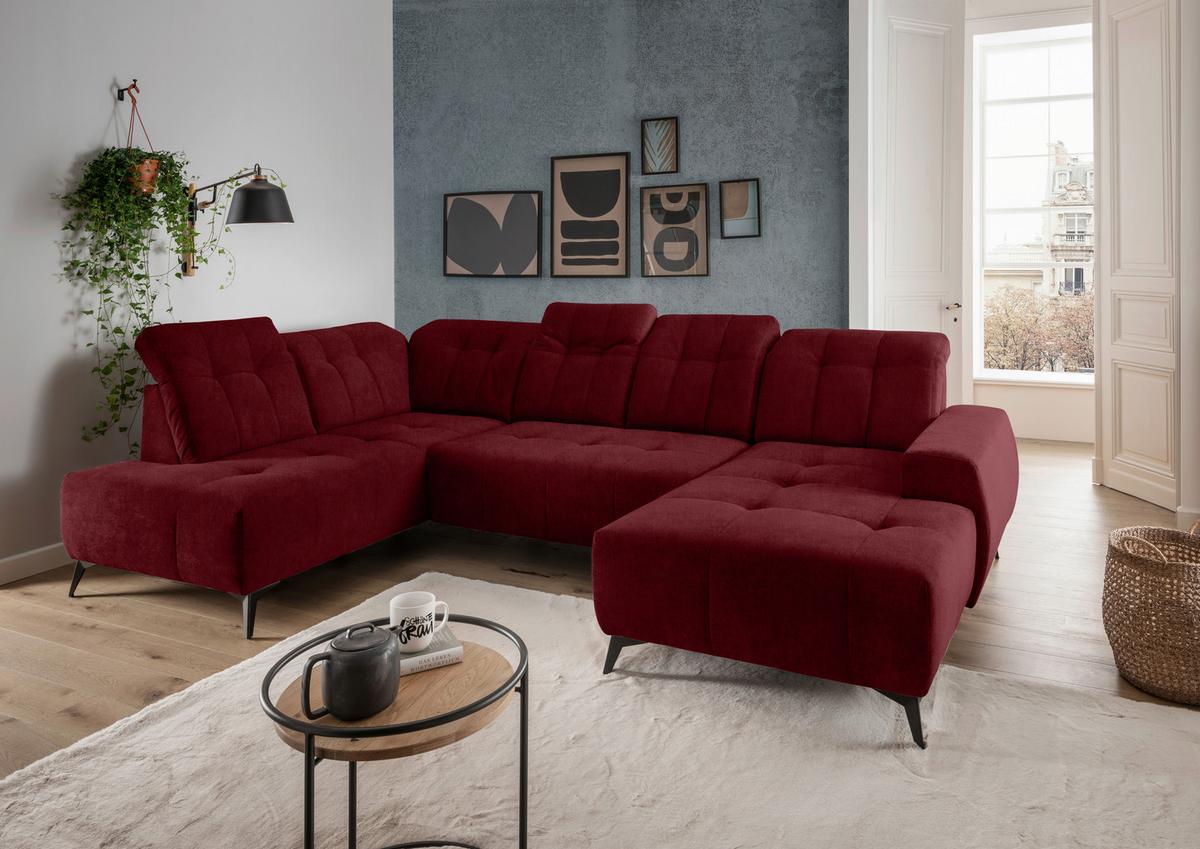 WOHNLANDSCHAFT SANO - Bordeaux/Schwarz, MODERN, Textil/Metall (200/337/180cm) - Livetastic