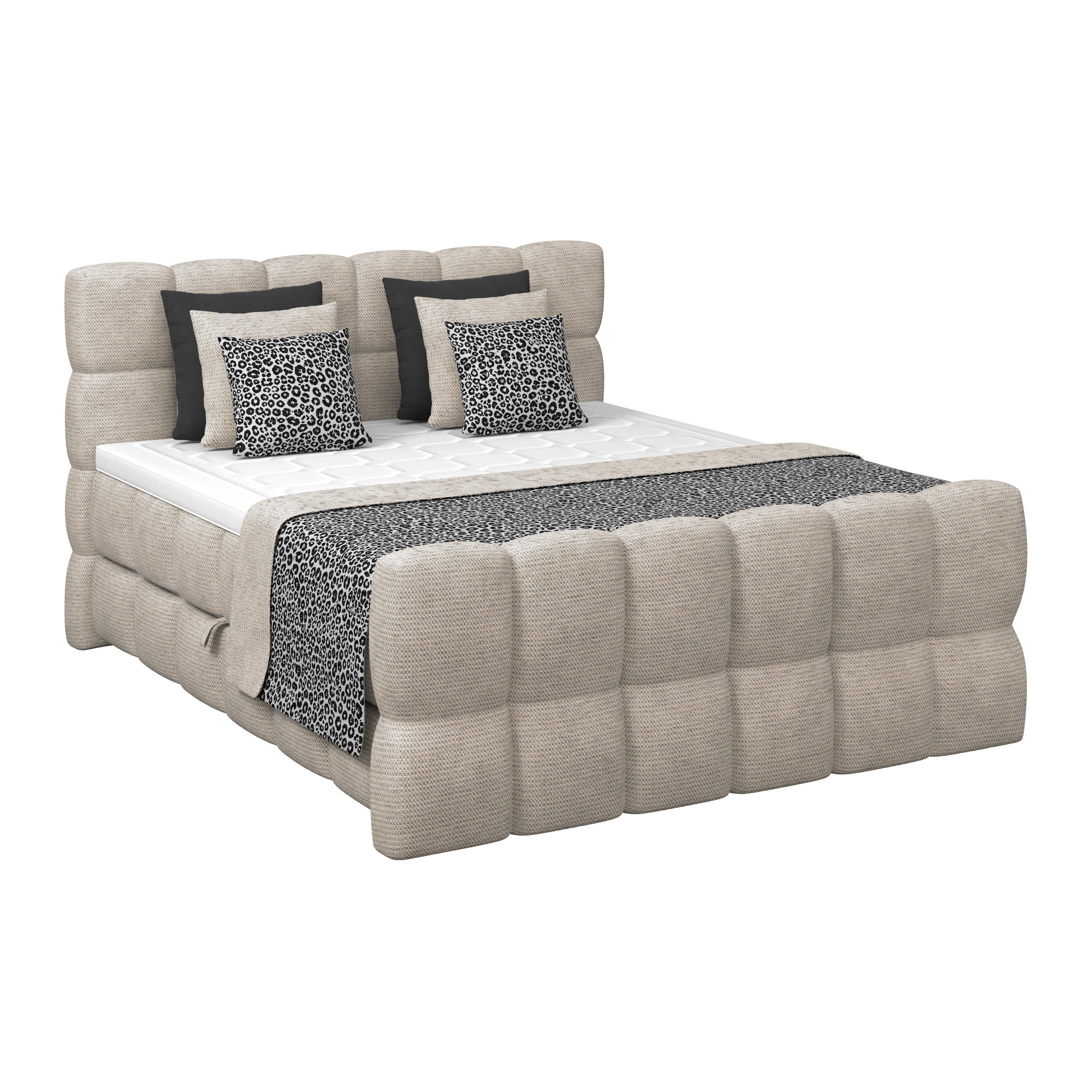 Postelja Boxspring Brisbane, Bež, 160x220 - bež, Trend, kovina/umetna masa (160/220cm) - Premium Living