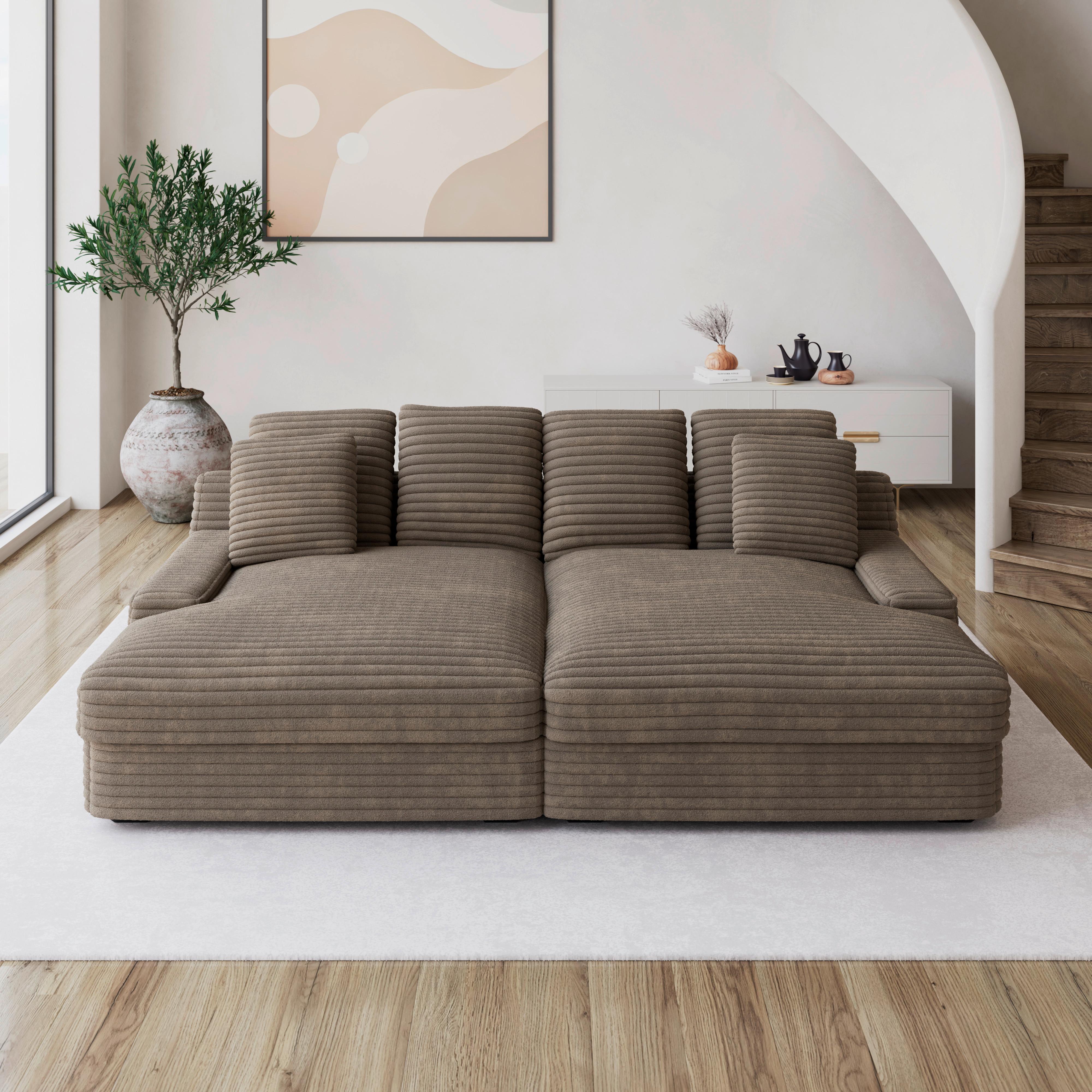 Big Sofa Loveseat Eleonora Cord Braun - Schwarz/Braun, MODERN, Holz/Kunststoff (250/97/168cm) - Bessagi Home