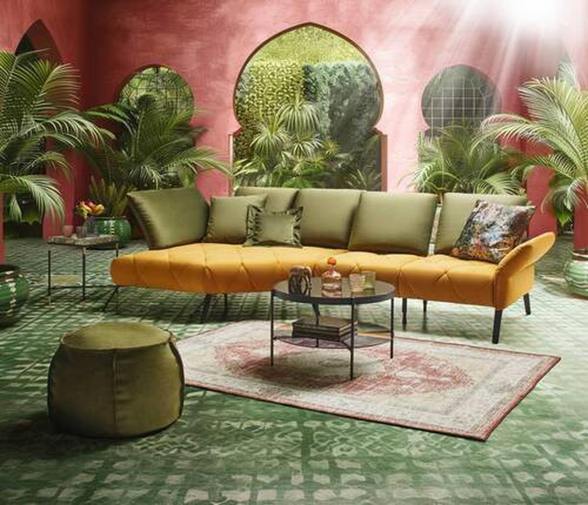 Wohnlandschaft Rhombus Goldfarben/Olivgrün - Goldfarben/Schwarz, Lifestyle, Holzwerkstoff/Textil (313/94/157cm) - Premium Living