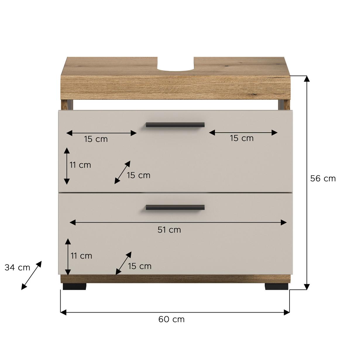 Waschbeckenunterschrank Scout ca. 60x56x34 cm Kaschmir - Kaschmir/Schwarz, MODERN, Holzwerkstoff/Kunststoff (60/56/34cm) - MID.YOU