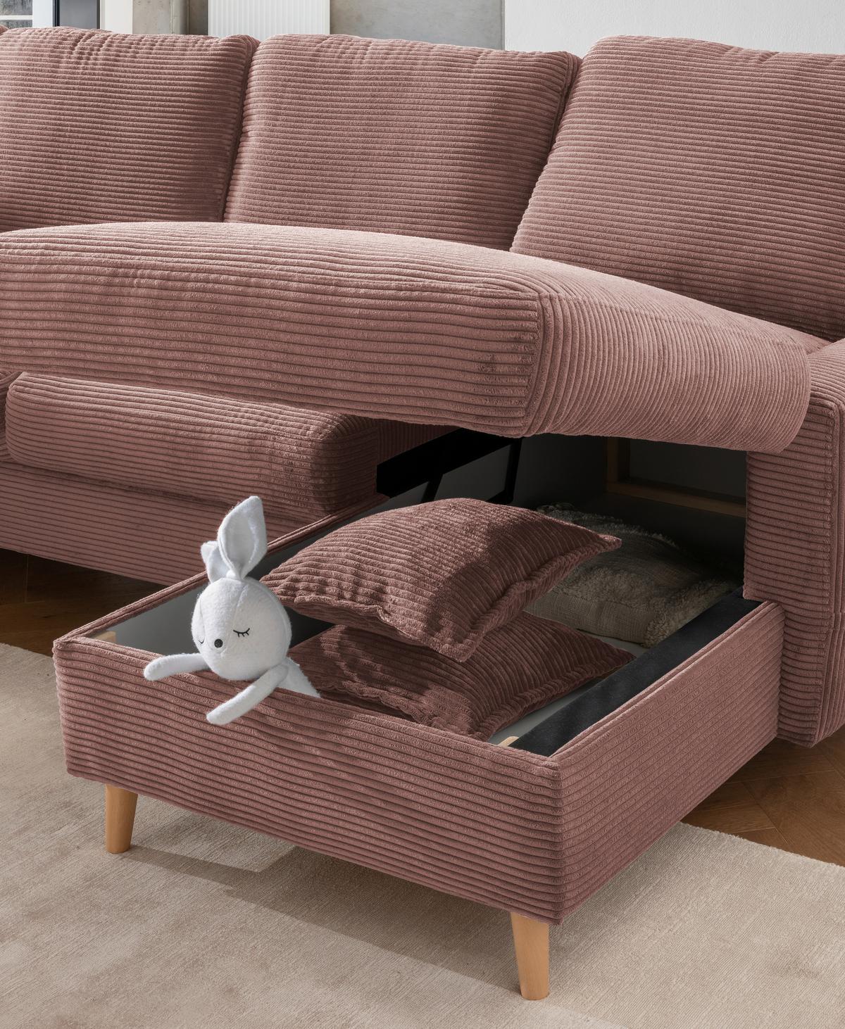 Ecksofa Valenina Cord ca. 228x150 cm Rosa - Rosa/Naturfarben, Design, Holz/Textil (228/150cm) - P & B