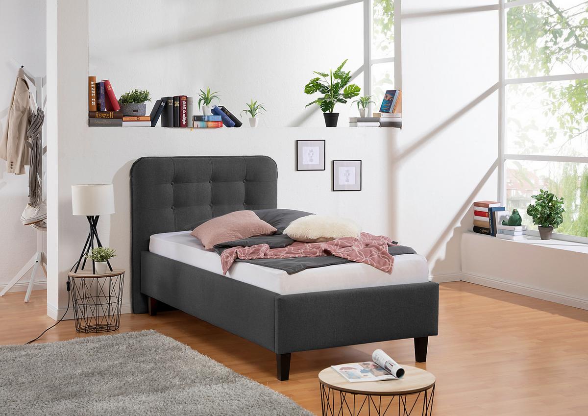 Polsterbett Alian Anthrazit ca. 100x200 cm - Anthrazit/Schwarz, MODERN, Holz/Textil (100/200cm) - Livetastic