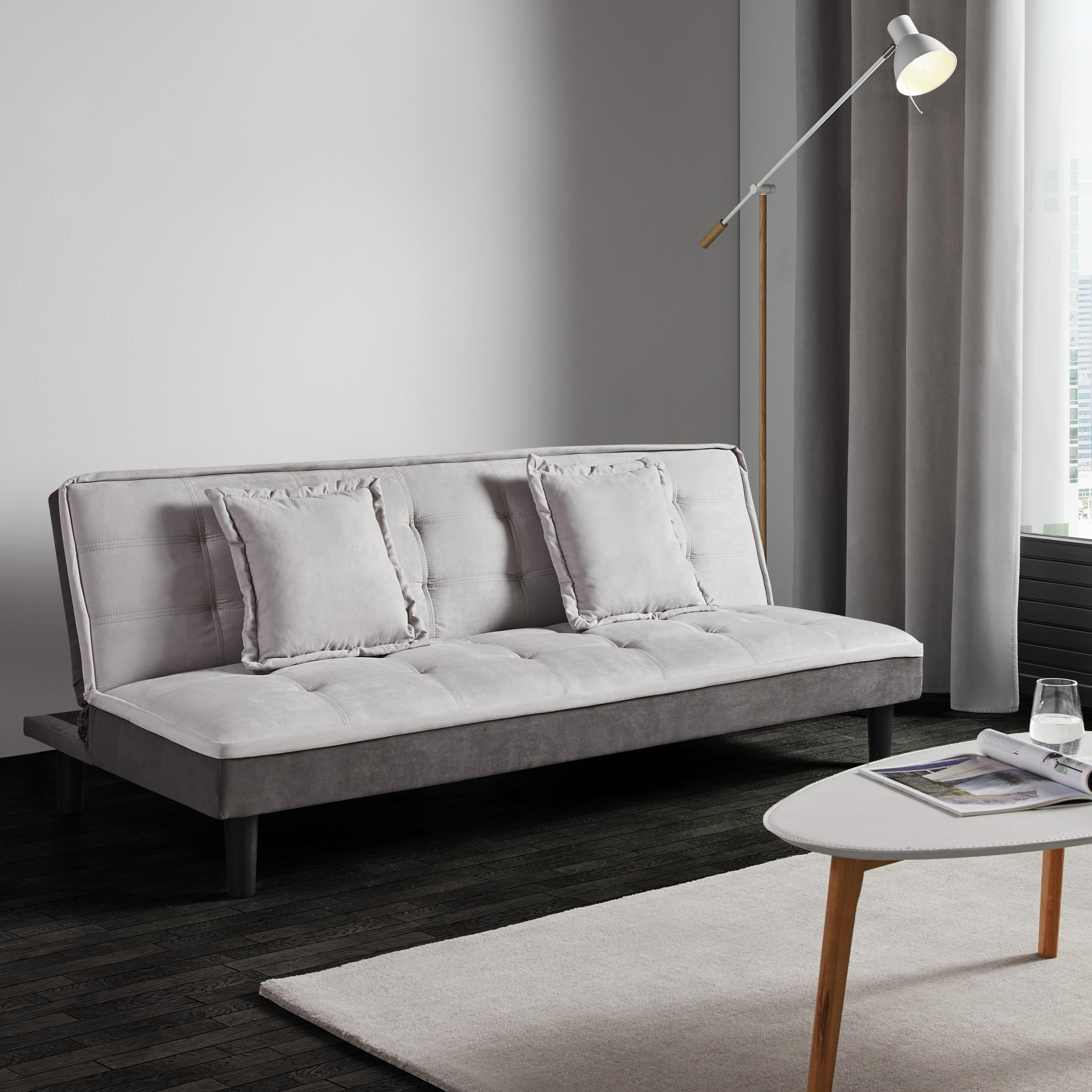 Sofa mit Schlaffunktion in Grau 'Babette' - Hellgrau/Schwarz, MODERN, Kunststoff/Textil (183/70/82cm) - Bessagi Home