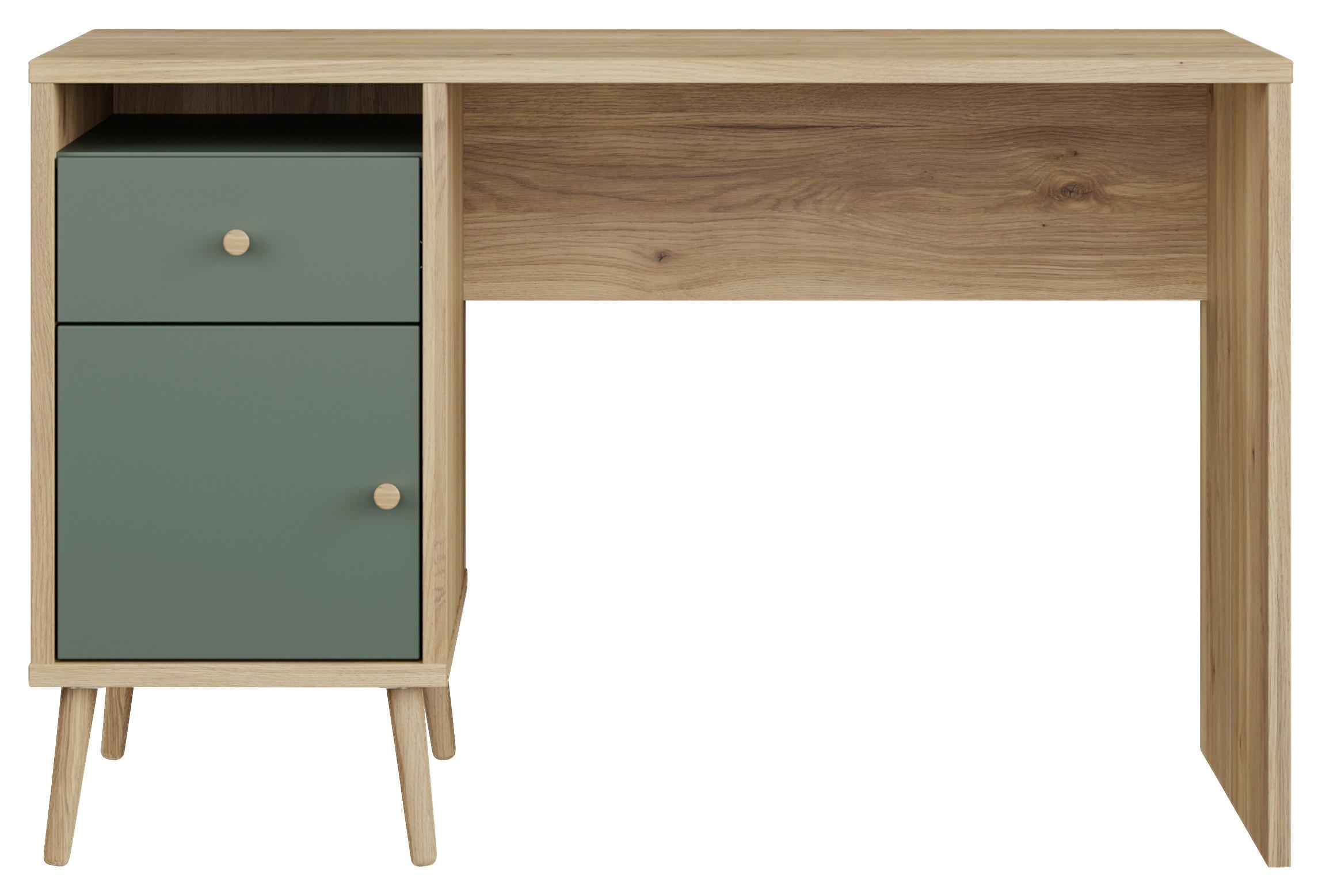 Schreibtisch Whenua Eichefarben/Salbeigrün - Salbeigrün/Eichefarben, KONVENTIONELL, Holz/Holzwerkstoff (120/77/53cm) - Mömax