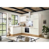 Eckküche Marleen mit Geräten Weiß/Eiche ca. 280x170 cm - Weiß Hochglanz/Alufarben, LIFESTYLE, Holzwerkstoff/Kunststoff (170/280cm) - Respekta