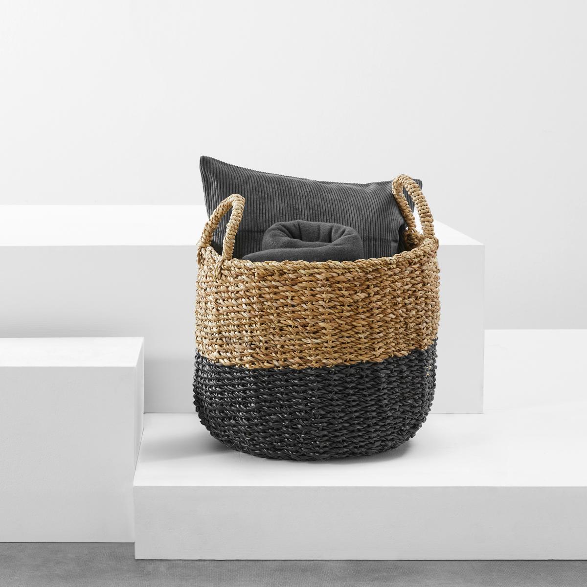 Dekokorb Sophian in Naturfarben Ø ca. 40cm - Schwarz/Naturfarben, Natur, Naturmaterialien (40/41cm)