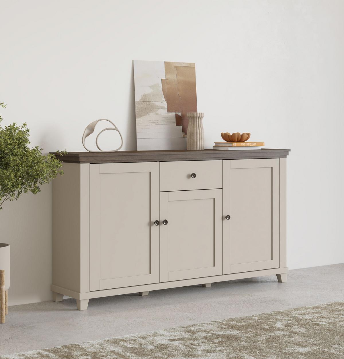 Komód Evora - kasmírszínű/tölgyfa színű, Design, faalapú anyag (160/93/42cm)