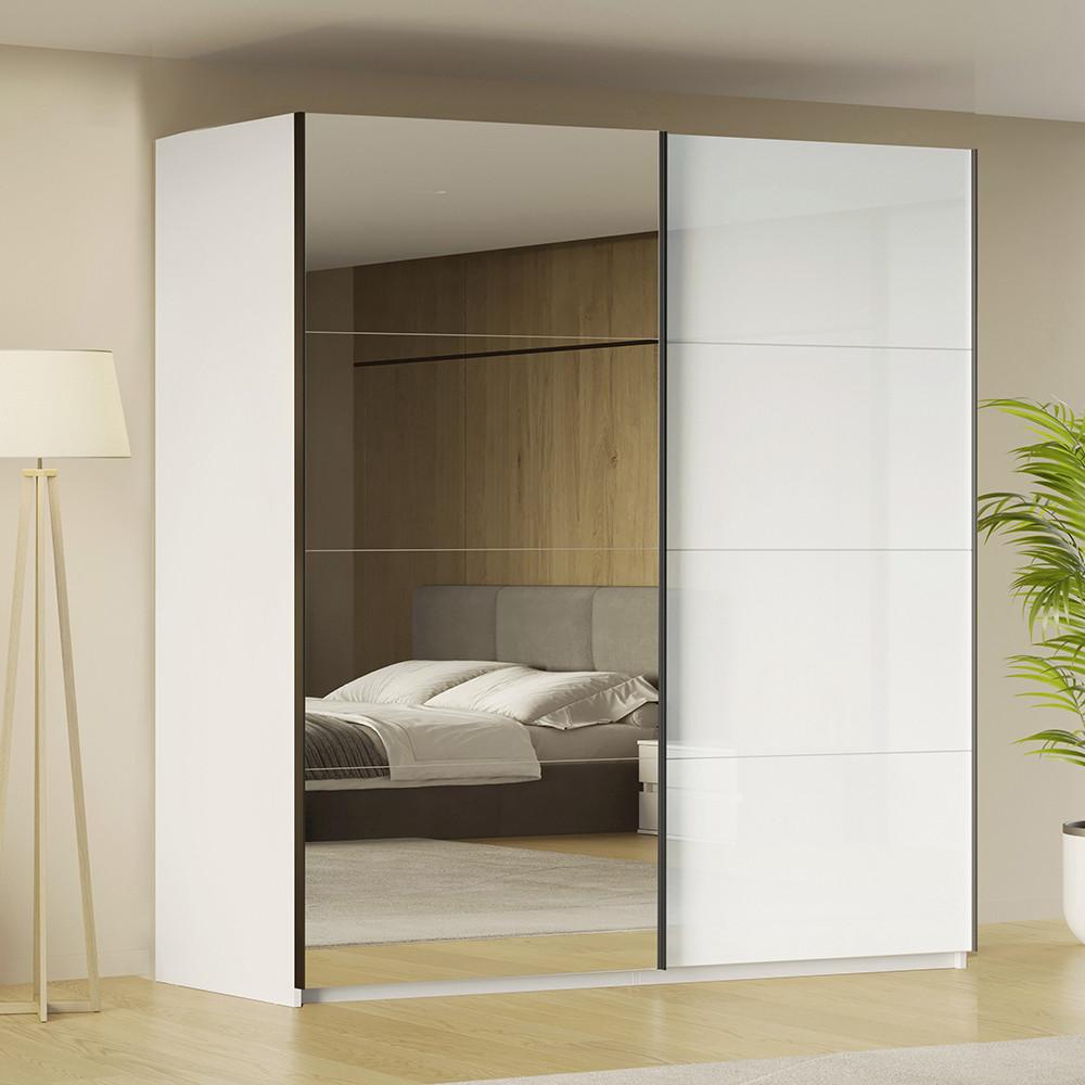 Schwebetürenschrank Family Weiß - Weiß Hochglanz/Schwarz, MODERN, Holzwerkstoff/Metall (200/212/62cm) - Mömax
