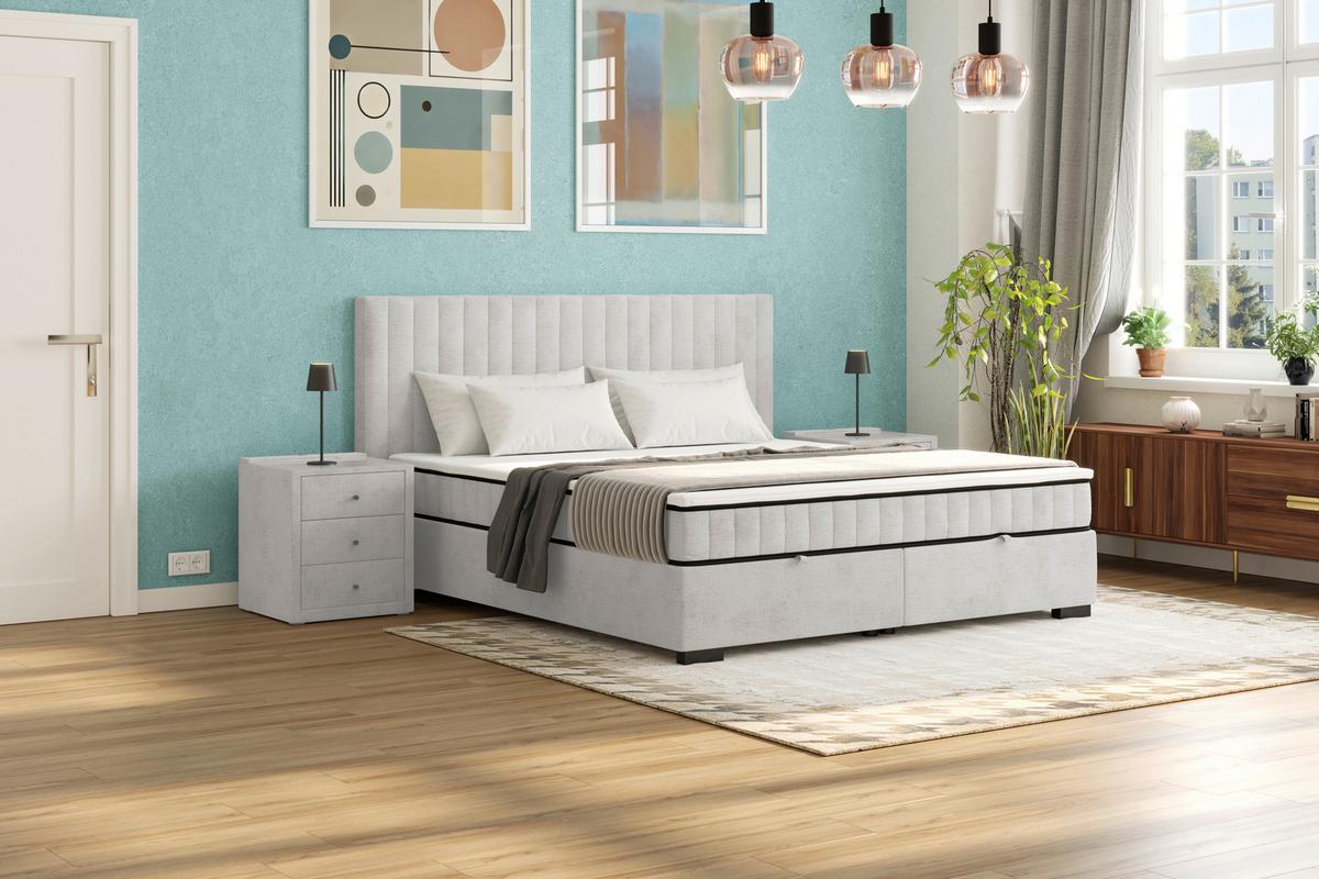 Box Krevet Maya C - svijetlo siva/crna, Moderno, drvni materijal/drvo (200/220cm) - Based