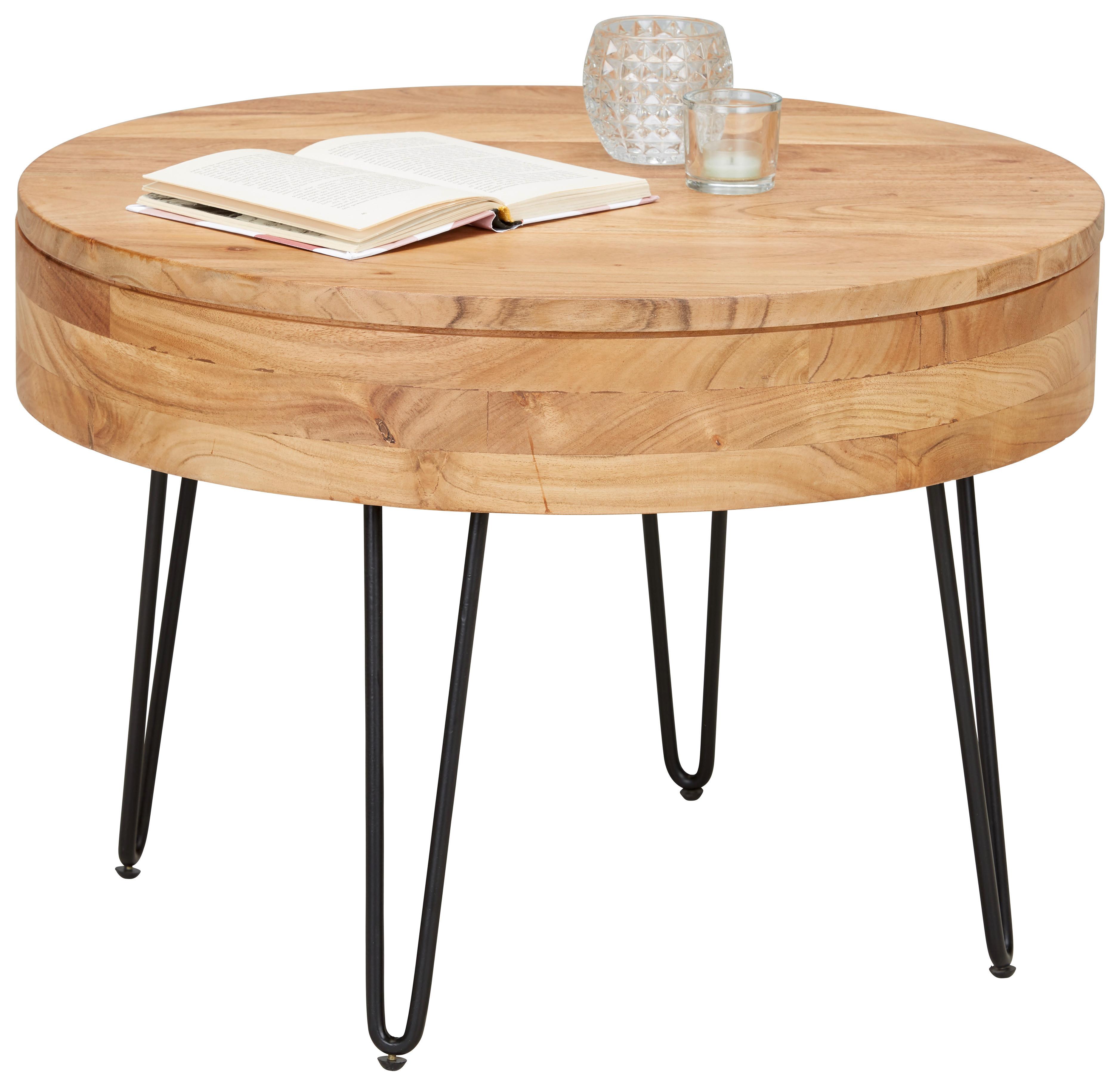 Couchtisch Stan aus Akazie massiv mit Stauraum - Schwarz/Akaziefarben, LIFESTYLE, Holz/Metall (70/50cm) - Zandiara