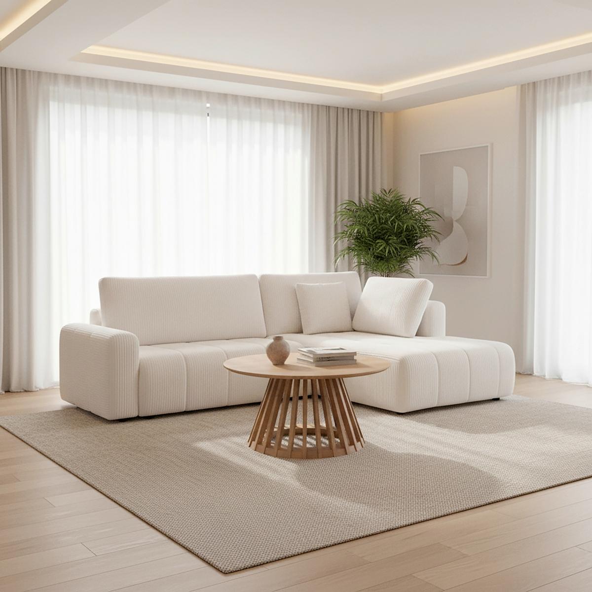 Wohnlandschaft Gia Weiß Cord mit Schlaffunktion - Schwarz/Weiß, MODERN, Holz/Kunststoff (261/197cm) - Bessagi Home