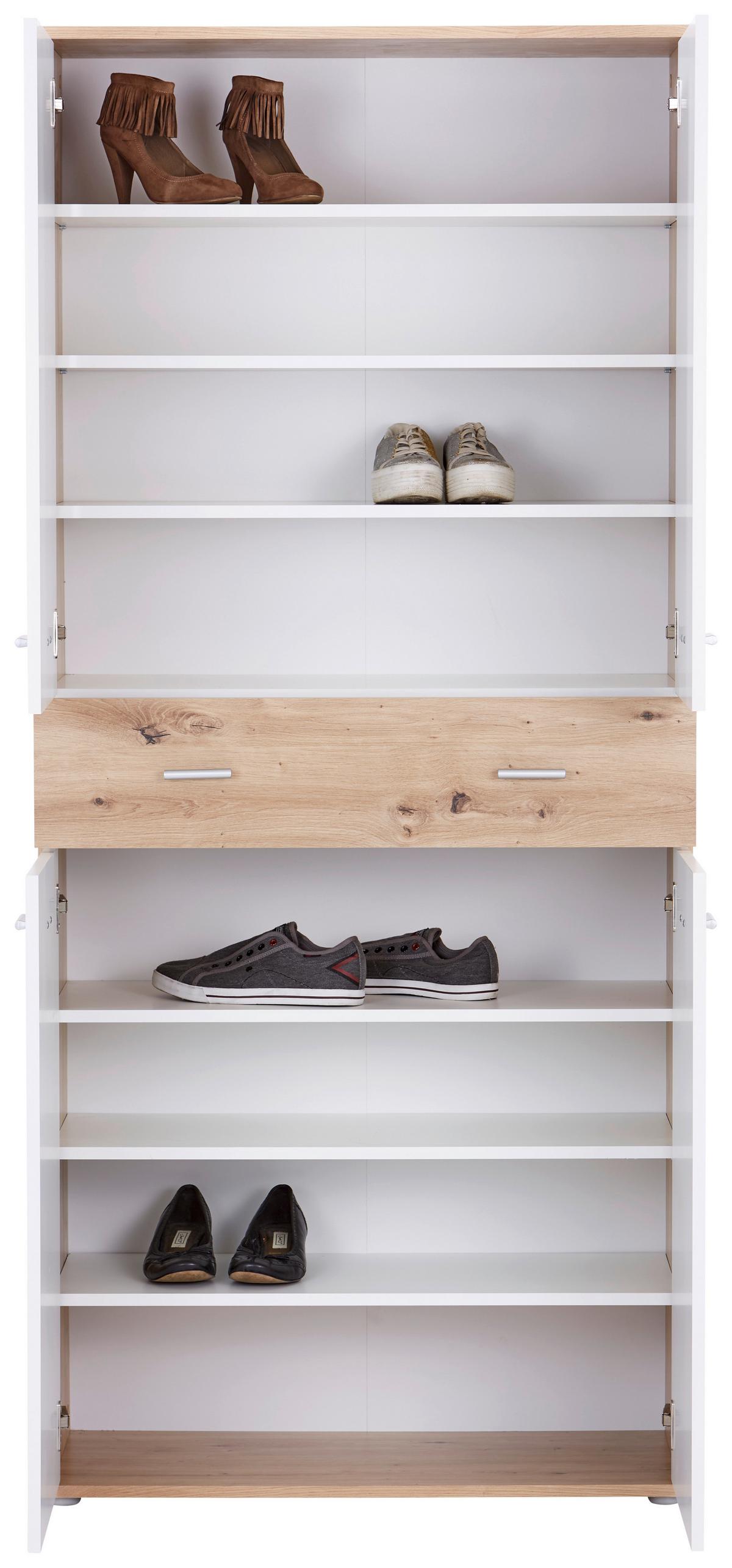 Dulap pentru pantofi KÖLN - alb/culoare lemn stejar, Modern, material pe bază de lemn (85/190,8/37,7cm) - Modern Living