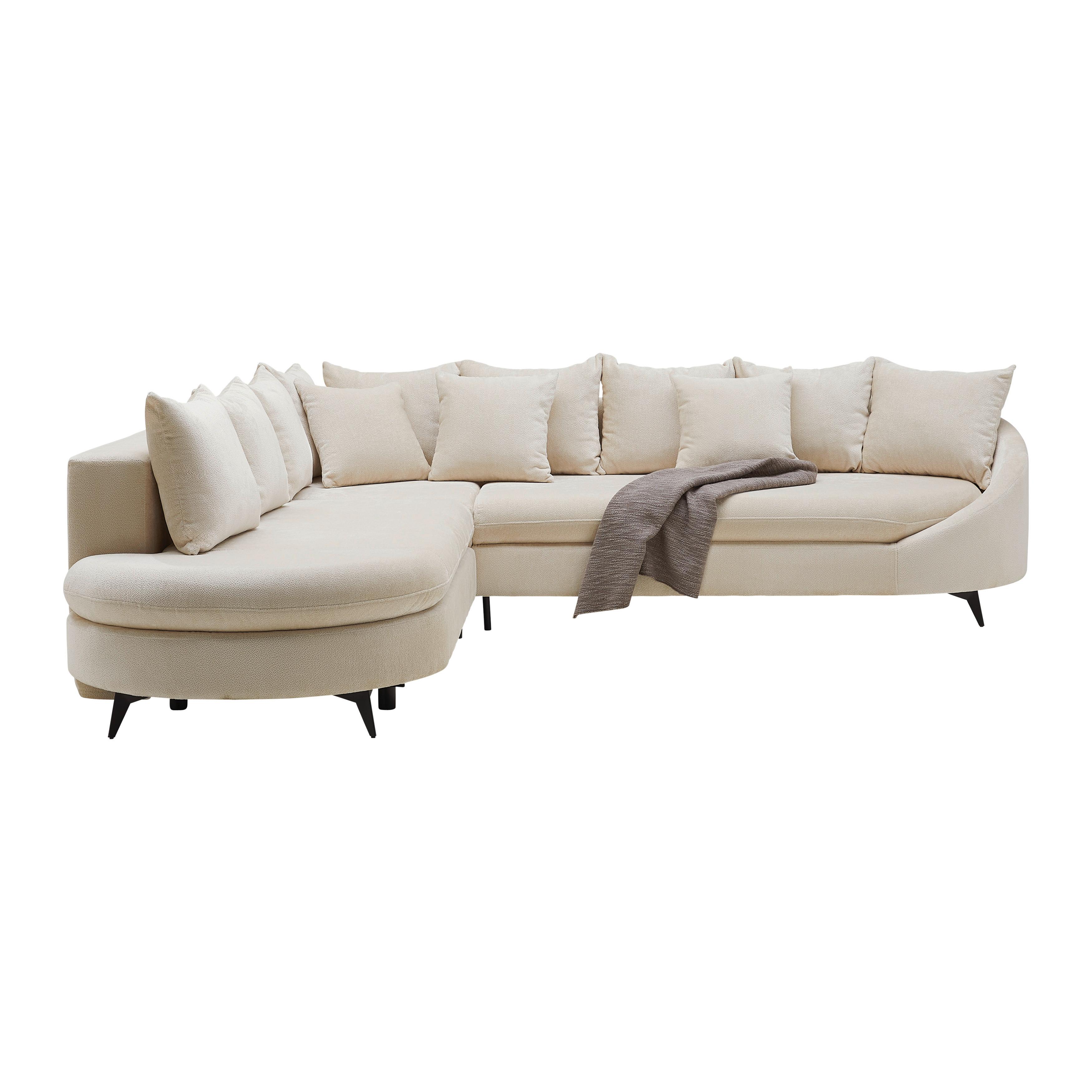 Ecksofa Creme - Creme/Schwarz, Modern, Textil/Metall (291/250cm) - Mömax
