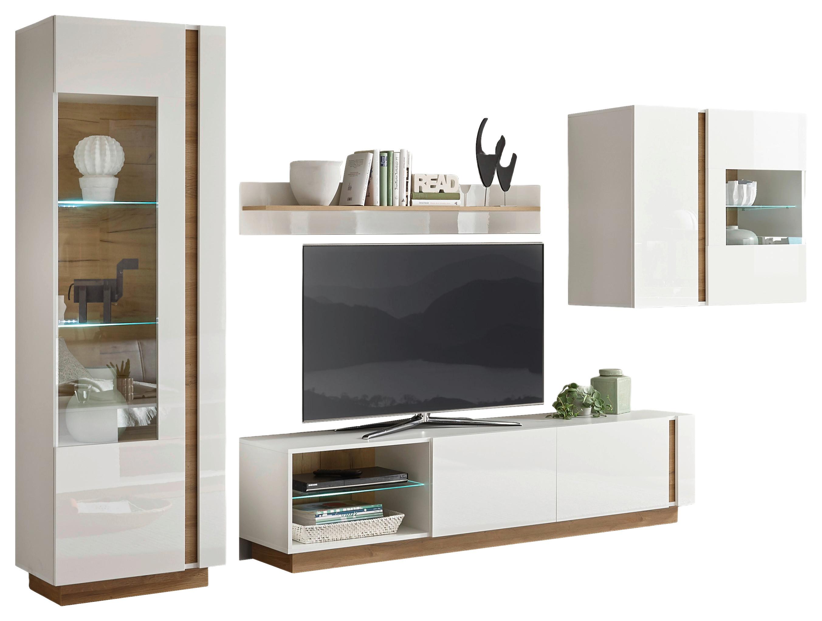 Wohnwand Clair Weiß/Eichefarben - Eichefarben/Weiß, Design, Glas/Holzwerkstoff (315/194/40cm) - MID.YOU