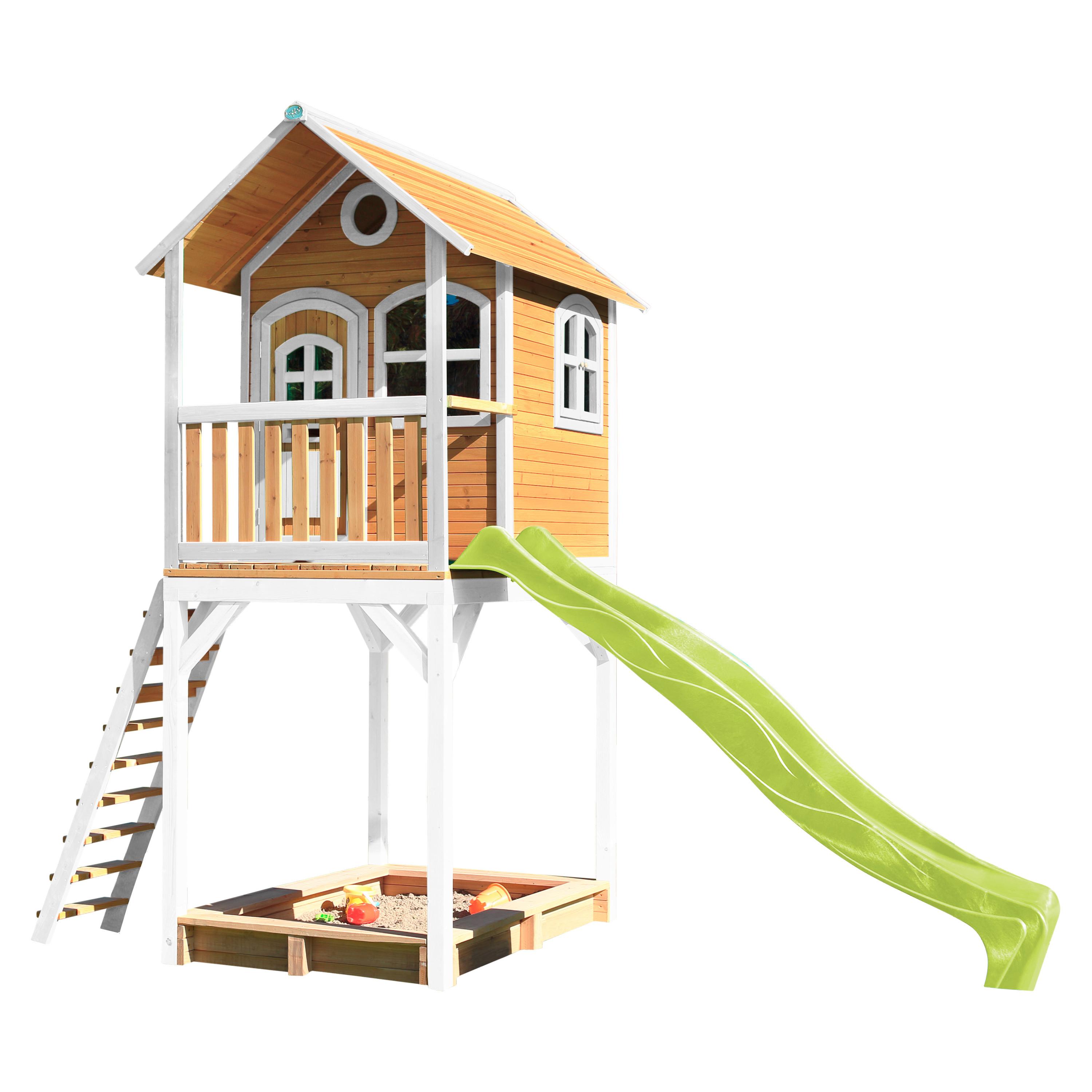 Spielhaus Romy aus Zedernholz - Braun/Weiß, Basics, Holz/Kunststoff (420/320/191cm) - Ambia Garden