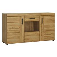 Comodă CORTINA - culoare lemn stejar, Modern, sticlă/material pe bază de lemn (156,8/86/40,9cm) - Modern Living