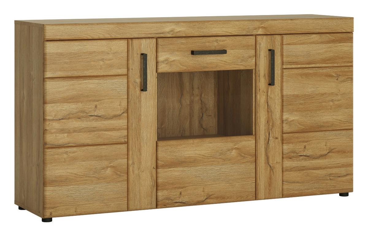 Comodă CORTINA - culoare lemn stejar, Modern, sticlă/material pe bază de lemn (156,8/86/40,9cm) - Modern Living