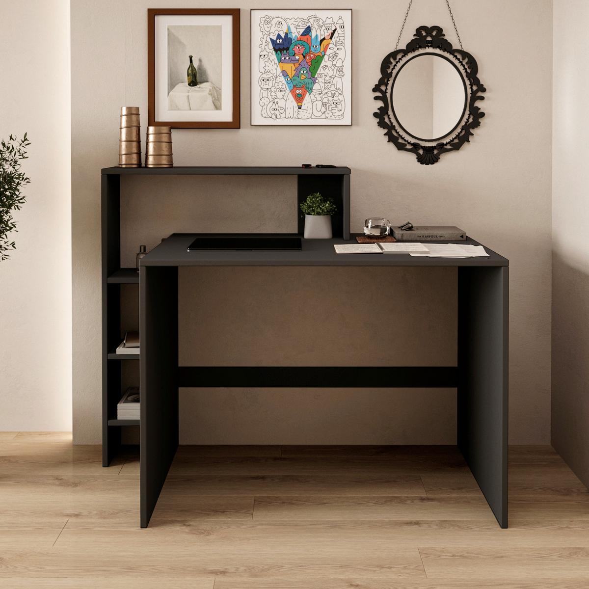 Schreibtischkombination Amber Anthrazit ca. 150x55x96cm - Anthrazit, Design, Holzwerkstoff (150/55/96cm) - Livetastic