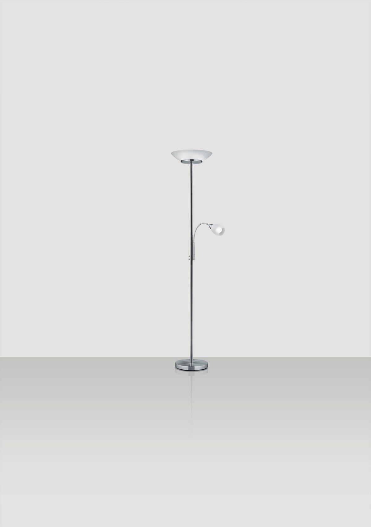LED-Deckenfluter Nickelfarben max. 18 Watt - Weiß/Nickelfarben, Basics, Glas/Metall (34/34/180cm)