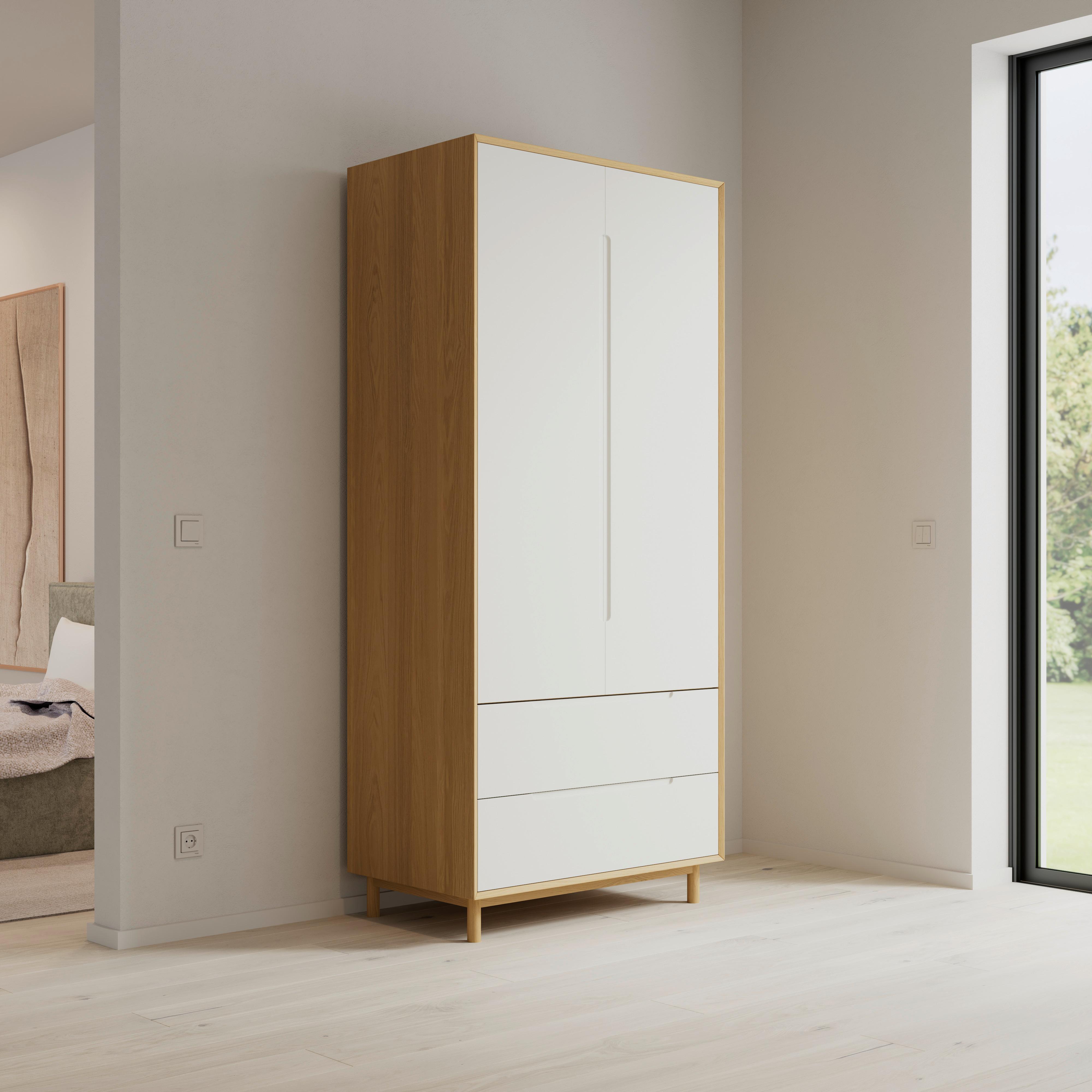 GARDEROB MARLO - vit/ekfärgad, Modern, trämaterial/trä (100/223/60cm) - Bessagi Home