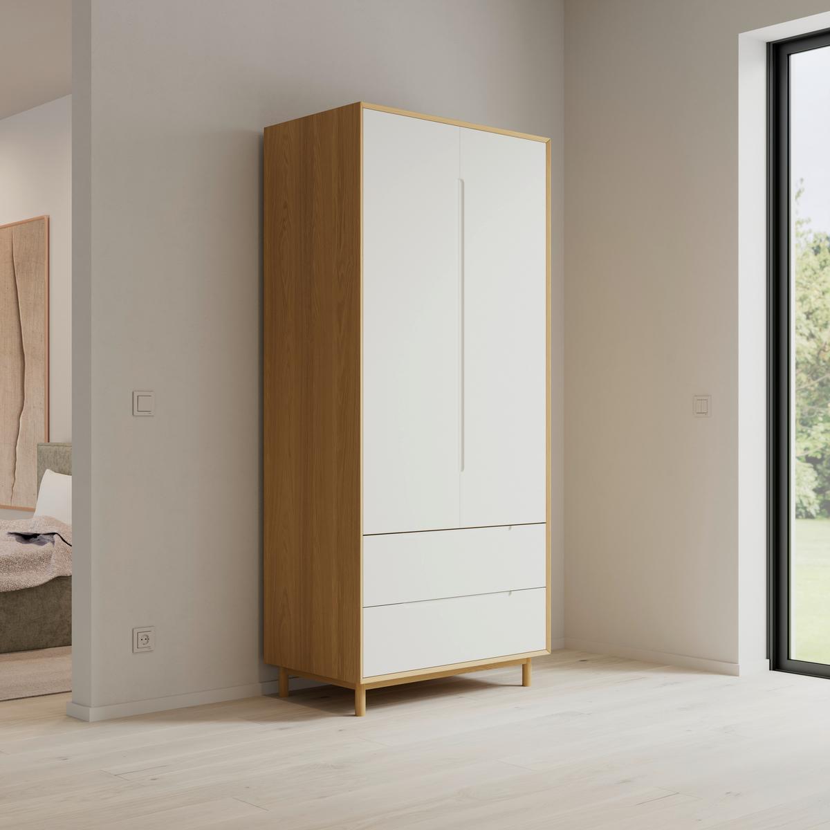 Ruhásszekrény Marlo - tölgyfa színű/fehér, Modern, faalapú anyag/fa (100/223/60cm) - Bessagi Home