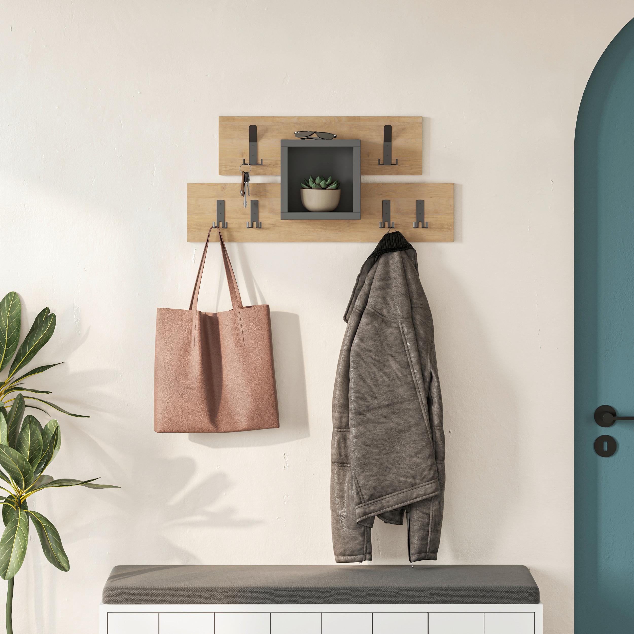 Wandgarderobe Lumina ca. 68x32x13 cm Eiche/Anthr. - Eiche dunkel/Anthrazit, Design, Holzwerkstoff/Metall (68/32/13cm) - Livetastic