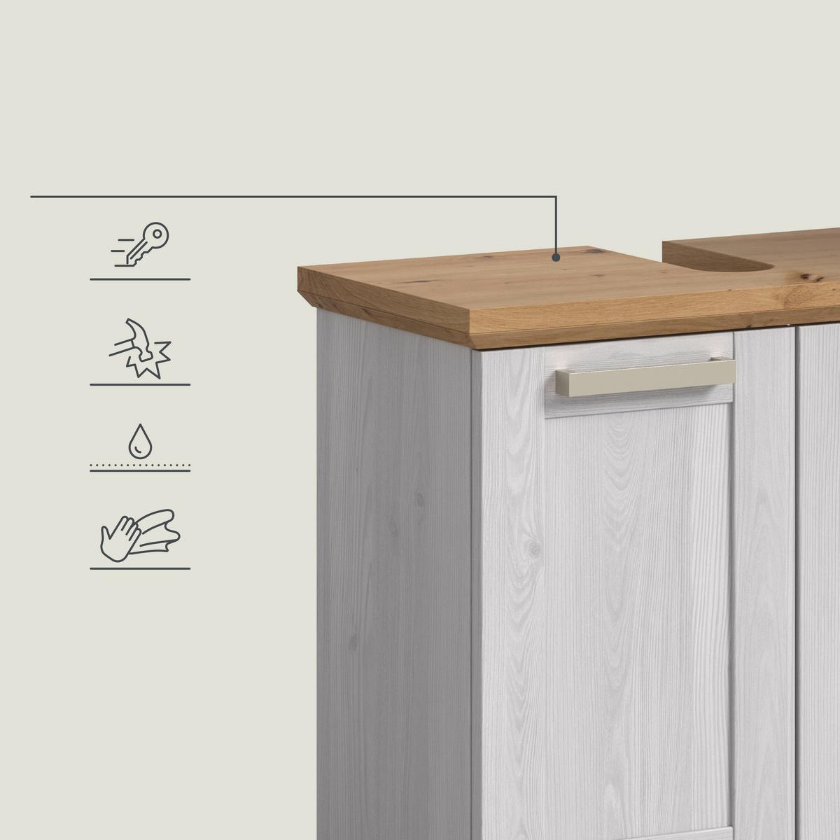 Badezimmer Verona Lärchenfarben/Eiche Artisan - Silberfarben/Lärchefarben, Trend, Glas/Holzwerkstoff (143cm) - MID.YOU