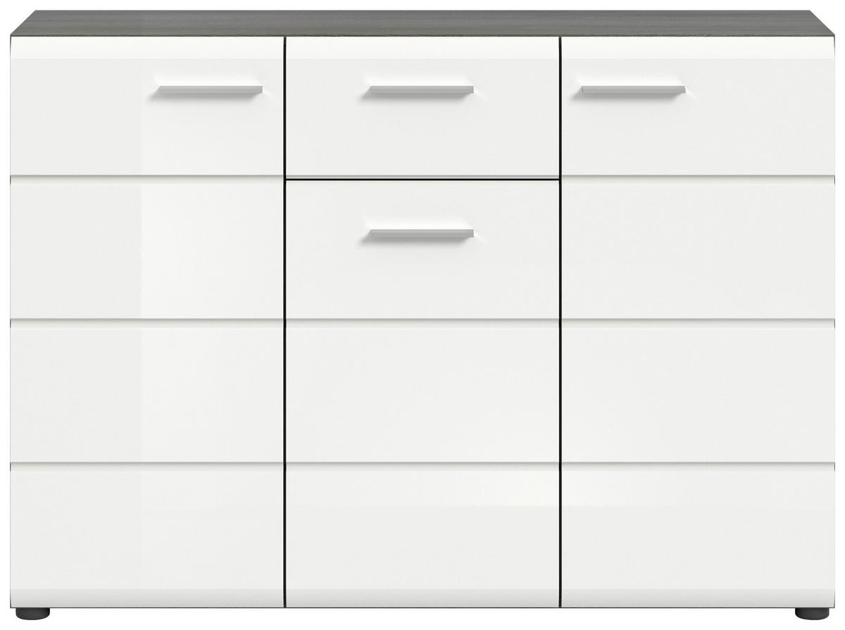 Kommode Salsa ca. 120x85x37 cm Weiß/Rauchs. - Weiß Hochglanz/Silberfarben, Design, Holzwerkstoff/Kunststoff (120/85/37cm) - MID.YOU