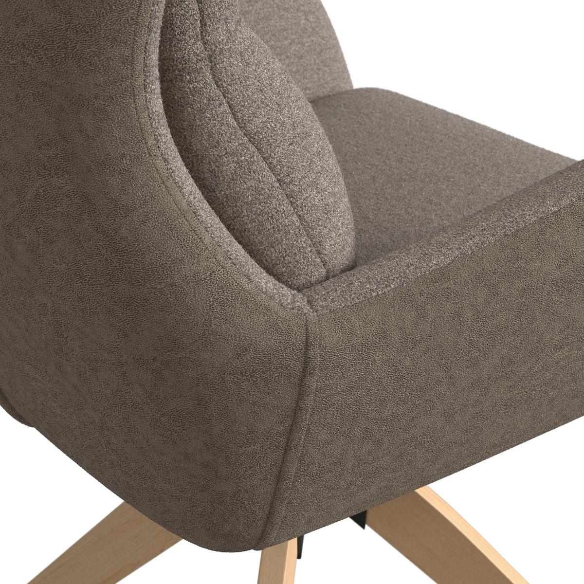 Armlehnstuhl Neelia Braun Webstoff Drehbar Gepolstert - Braun/Naturfarben, MODERN, Holz/Textil (71/60/94cm) - Bessagi Home