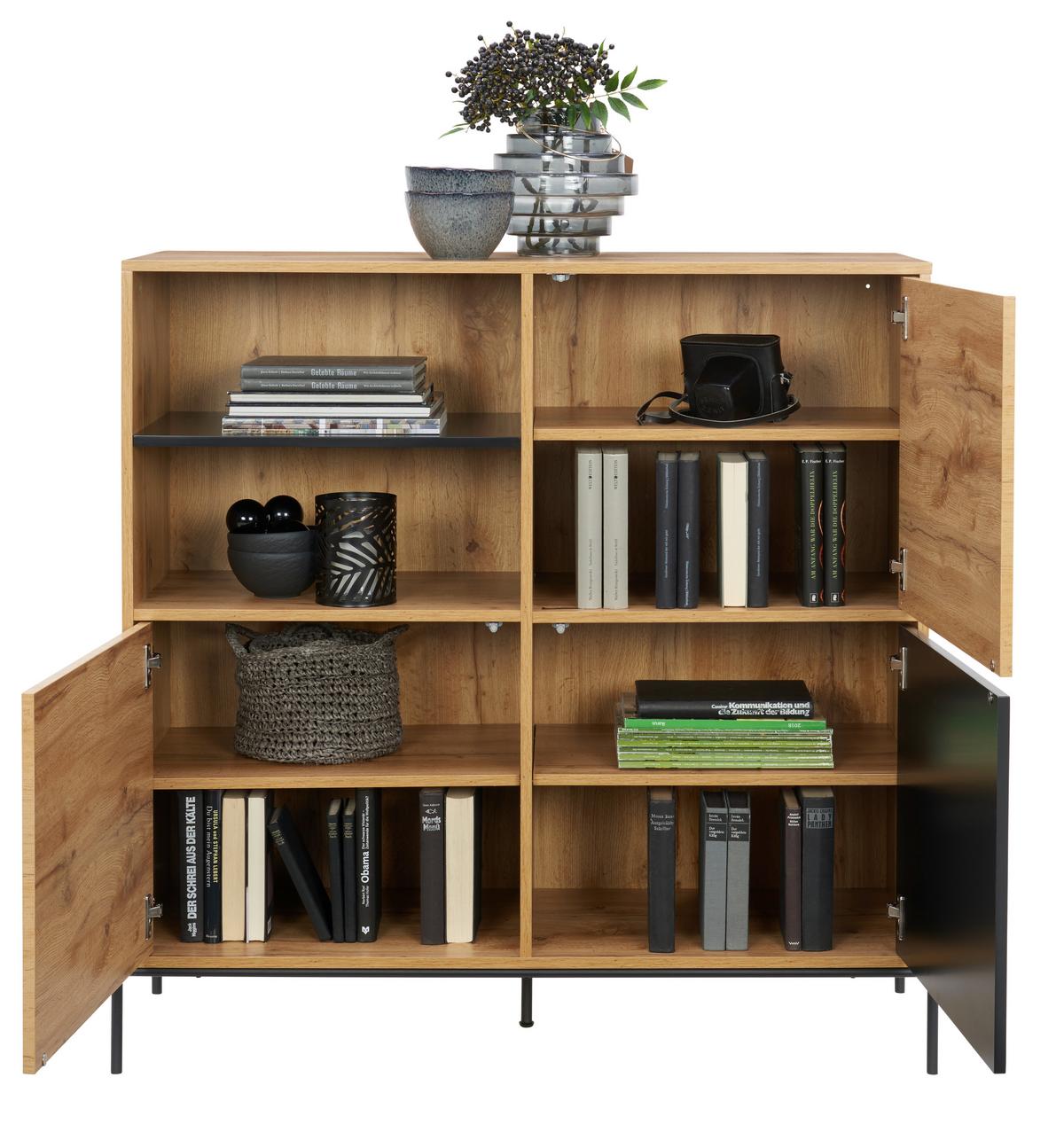 KOMODA LIVI - kolor dębowy/czarny, Design, materiał drewnopochodny/metal (110/114/40cm) - Carryhome