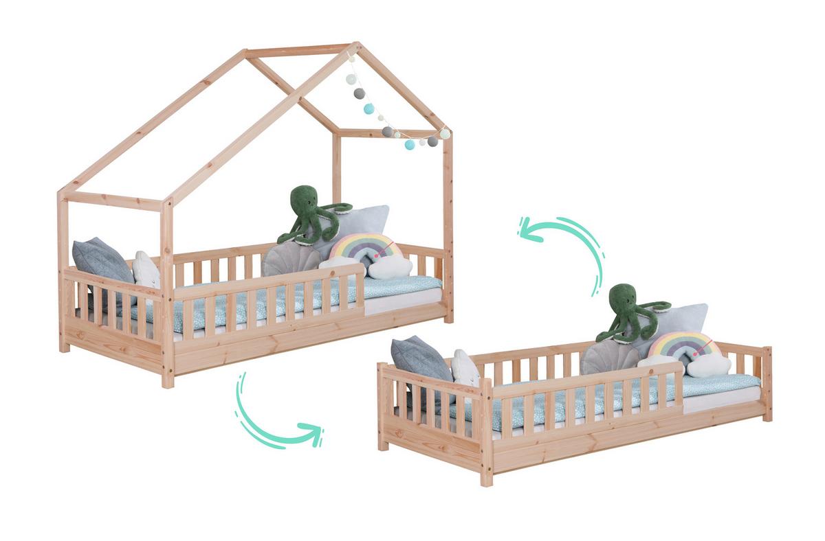 Hausbett Lou m. Zusatzbett ca. 90x200 cm Holz - Naturfarben/Weiß, MODERN, Holz/Textil (90/200cm) - MID.YOU