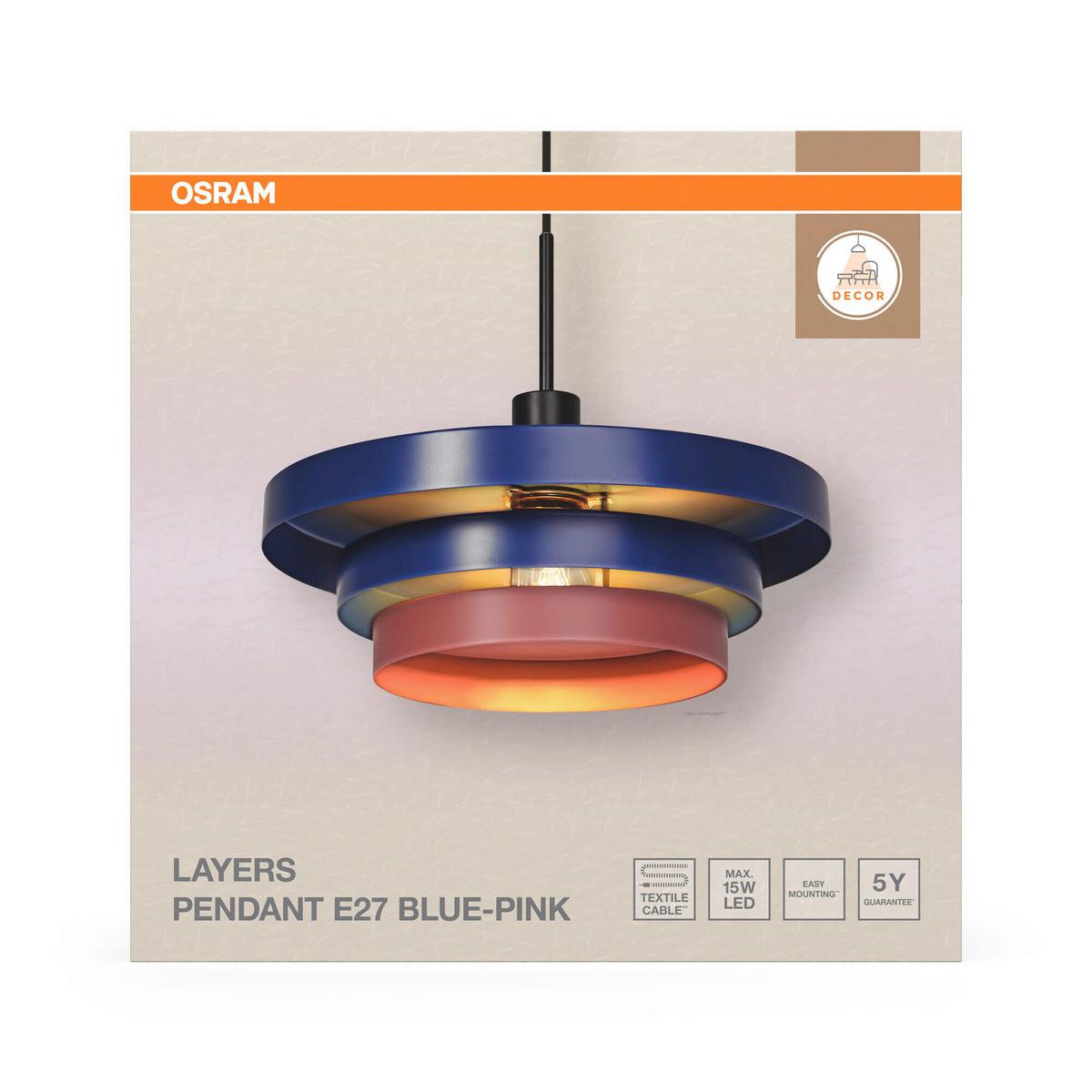 LAMPA WISZĄCA DECOR LAYERS PENDANT E27 BL - różowy/niebieski, Basics, metal (40/136cm) - Osram