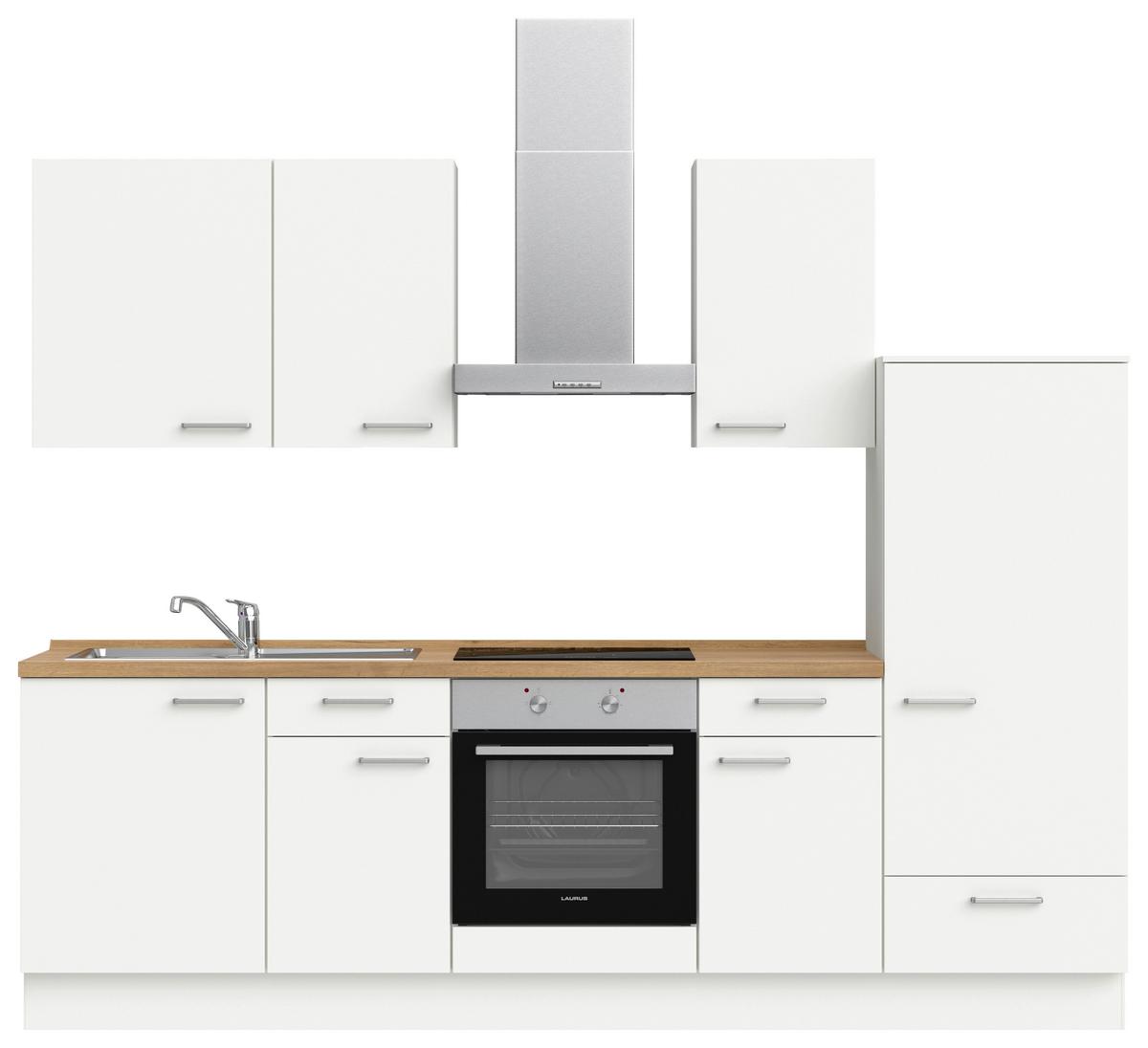 Küchenblock Touch Low m. Geräten Weiß - Edelstahlfarben/Eichefarben, MODERN, Holzwerkstoff/Metall (270cm) - Nobilia