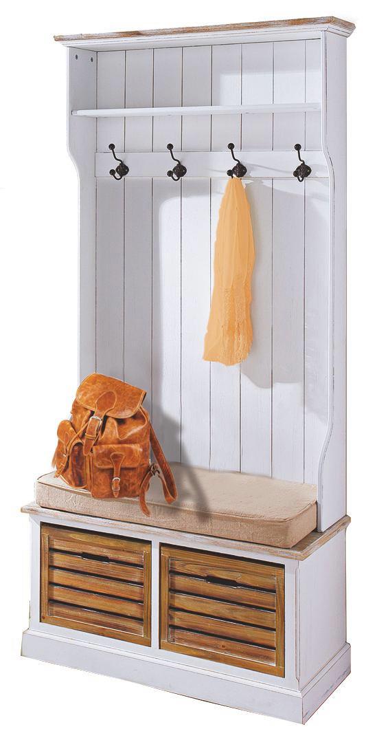 GARDEROBENBANK Paulownia, Weide Braun, Weiß - Braun/Weiß, LIFESTYLE, Holz (92/189/40cm)