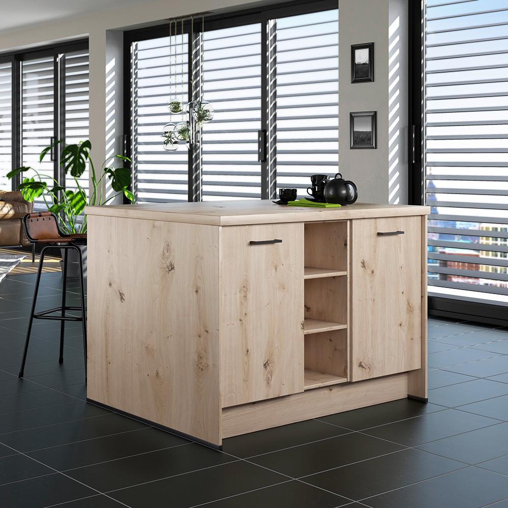 Kücheninsel IP2200 o. Geräte Eichefarben - Eichefarben/Schwarz, Basics, Holzwerkstoff/Metall (123,4/91,8/96,6cm) - Impuls