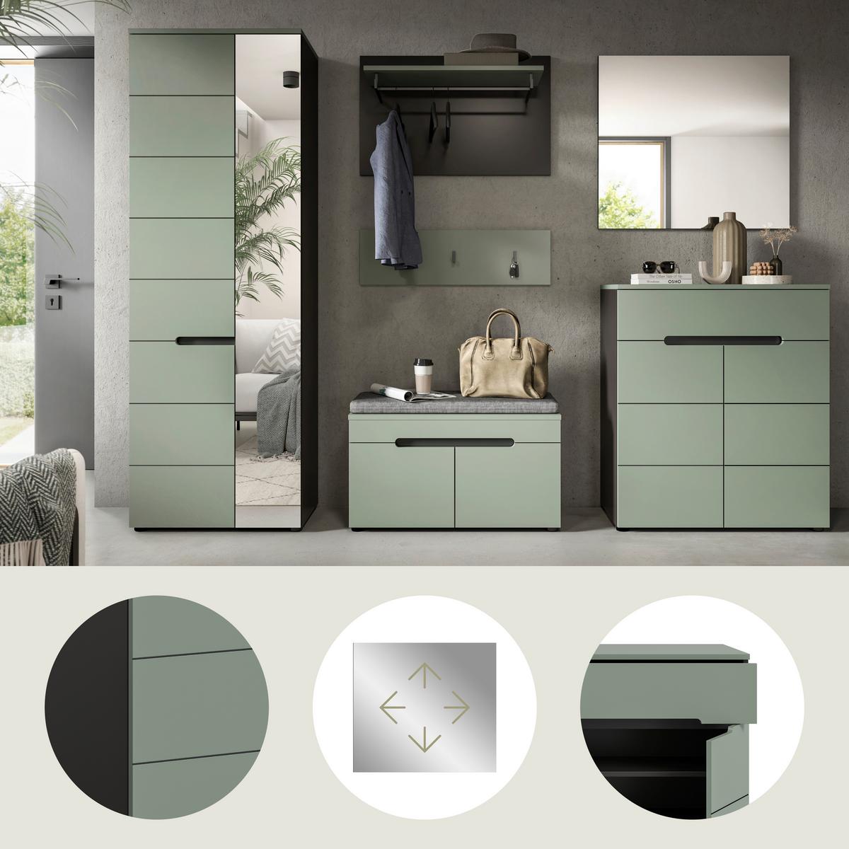 Predsoba Canu, Sivozelena, 5-Delna - siva/sivozelena, Design, leseni material (255/190/37cm) - Livetastic